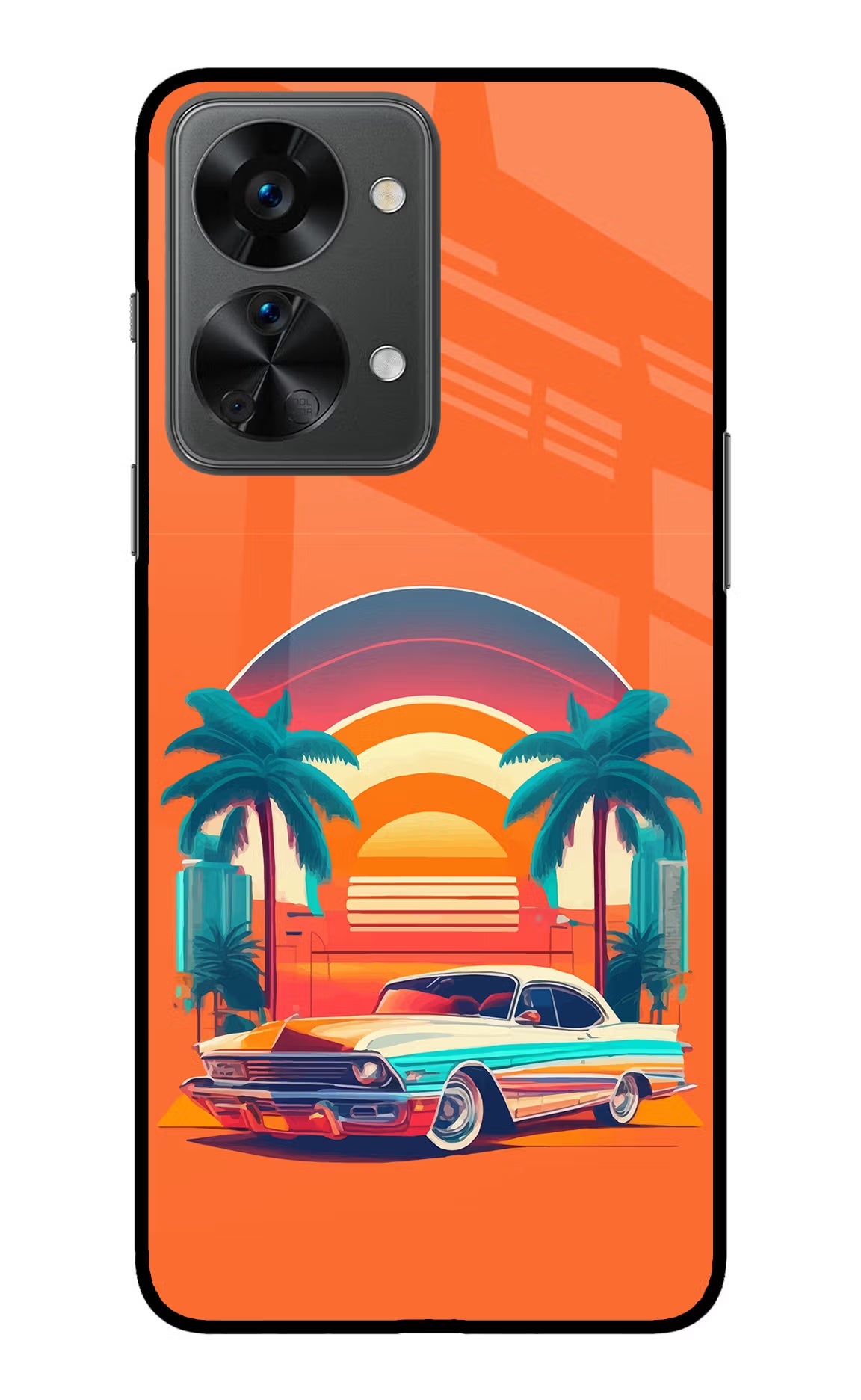 Palm Drive 80s OnePlus Nord 2T 5G Back Cover - Palm Drive 80s OnePlus Nord 2T 5G Glass Case Back Cover by Casekaro Palm Drive 80s OnePlus Nord 2T 5G Glass Case Back Cover by Casekaro