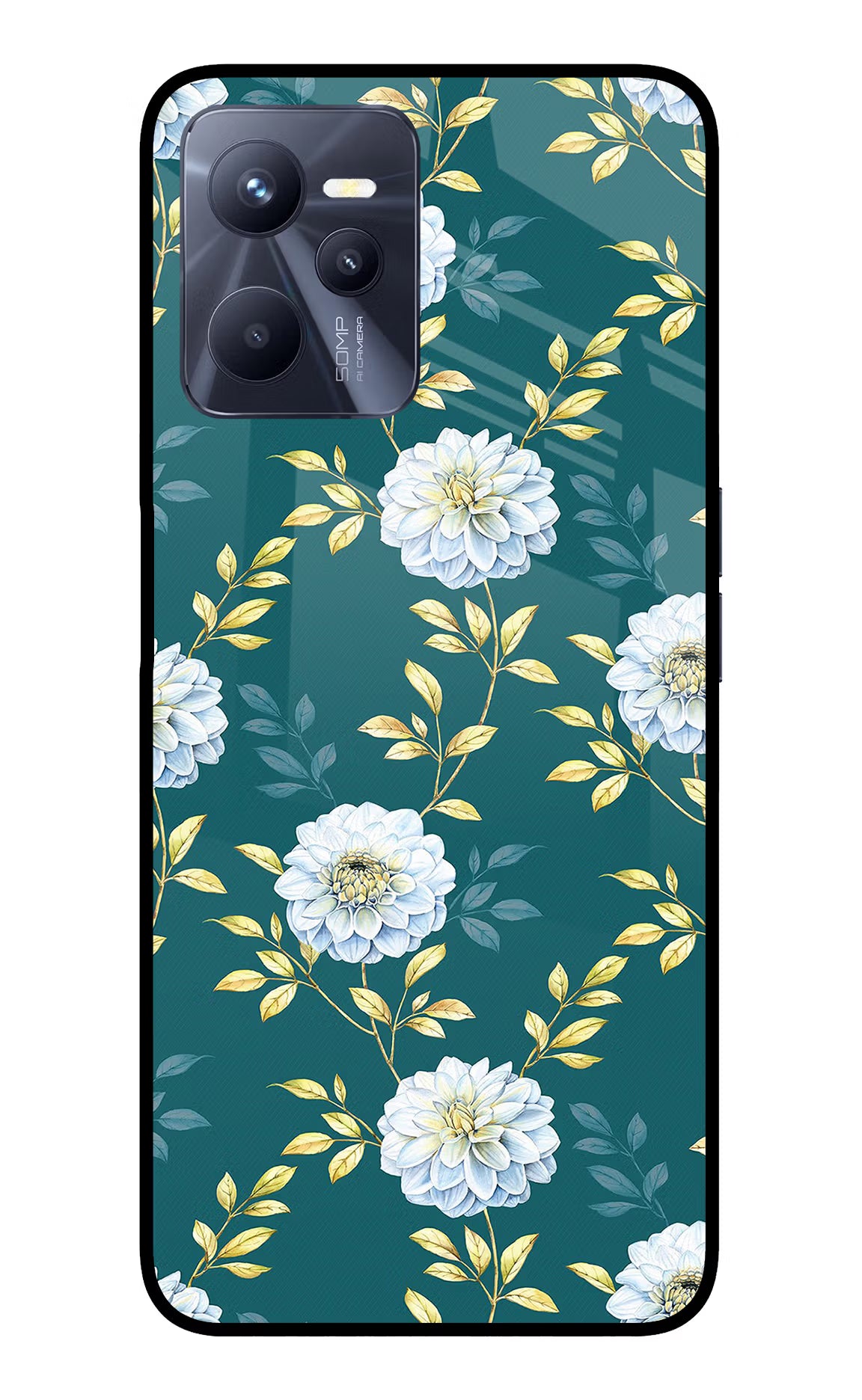 Flowers Realme C35 Glass Case - Flowers Realme C35 Glass Case Flowers Realme C35 Glass Case