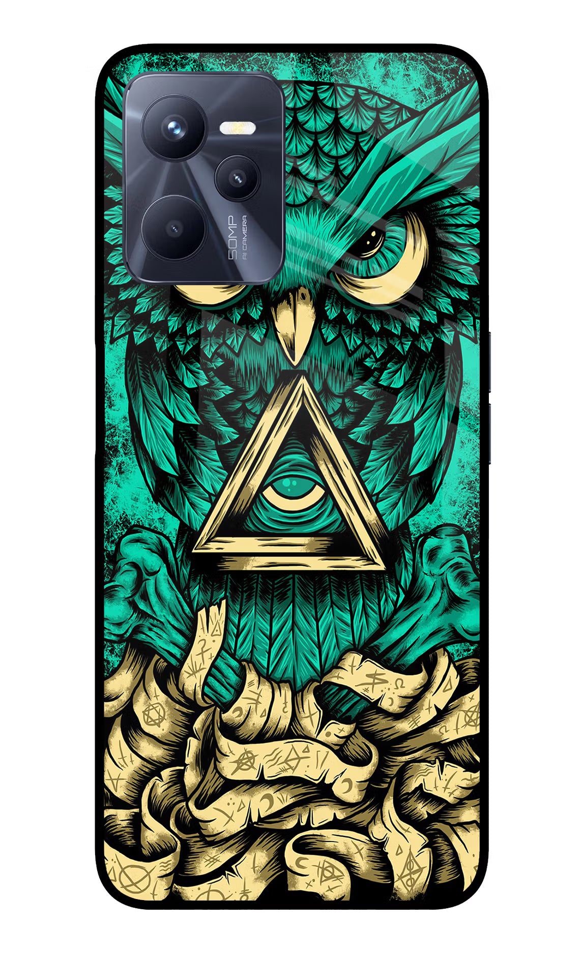 Green Owl Realme C35 Glass Case - Green Owl Realme C35 Glass Case Green Owl Realme C35 Glass Case