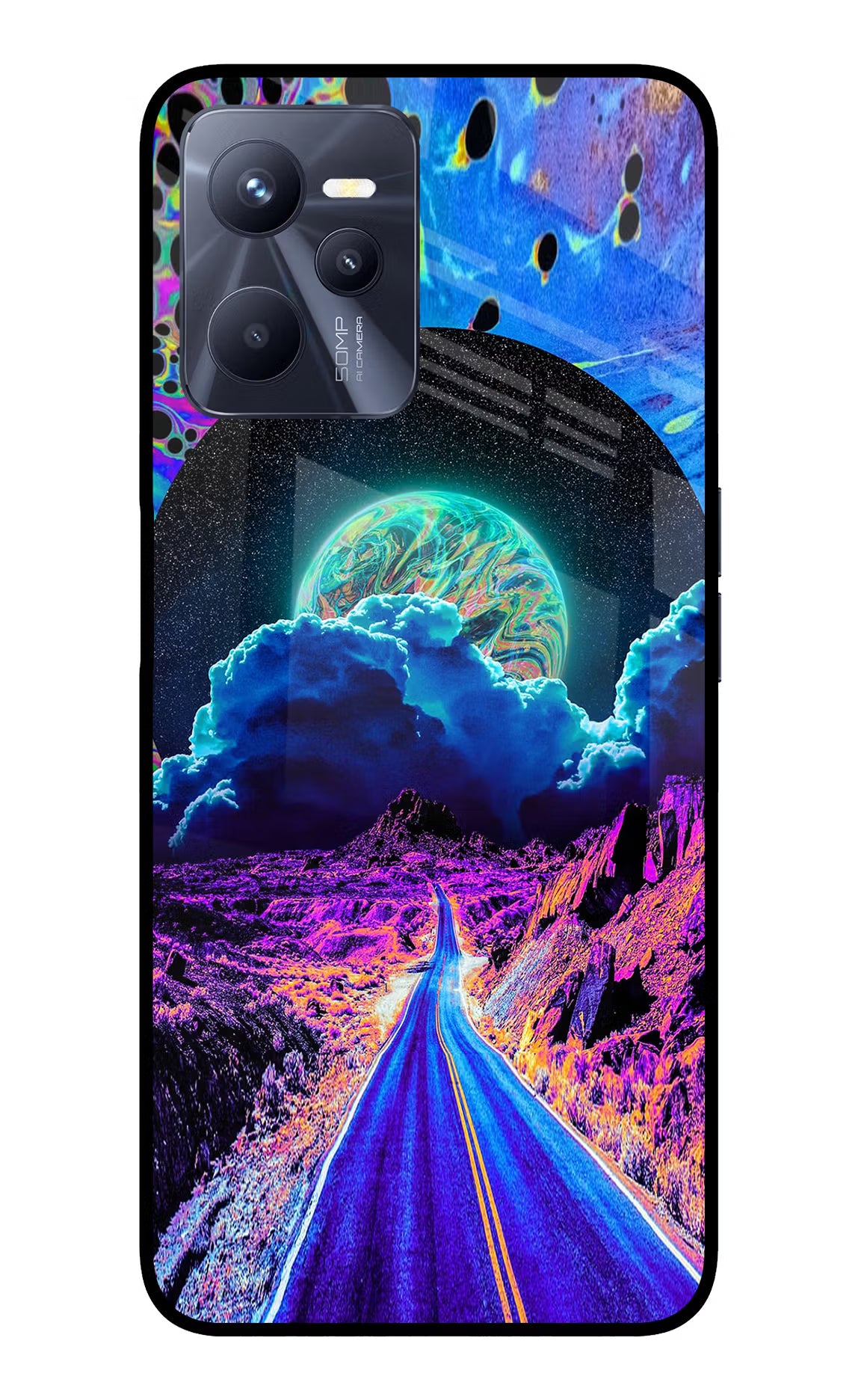 Psychedelic Painting Realme C35 Glass Case - Psychedelic Painting Realme C35 Glass Case Psychedelic Painting Realme C35 Glass Case