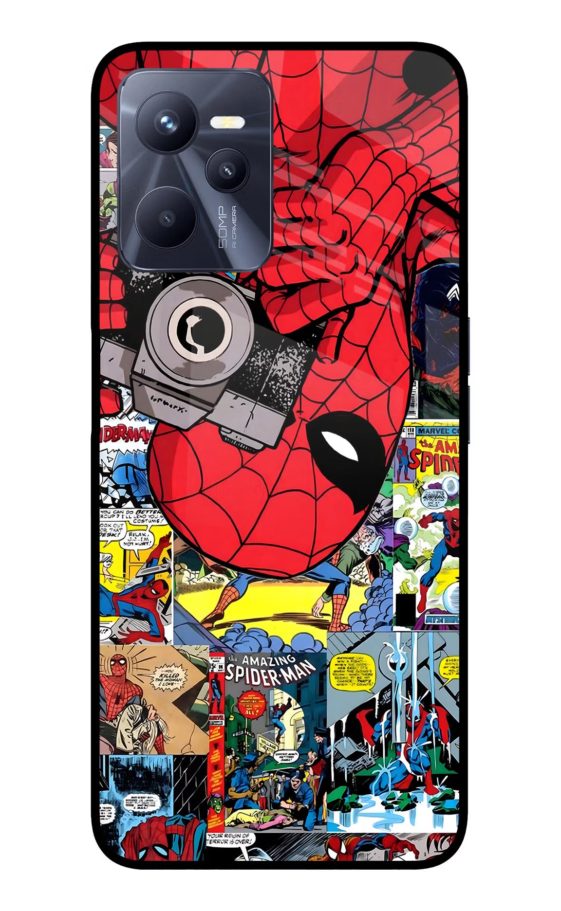 Spider Man Realme C35 Glass Case - Spider Man Realme C35 Glass Case Spider Man Realme C35 Glass Case