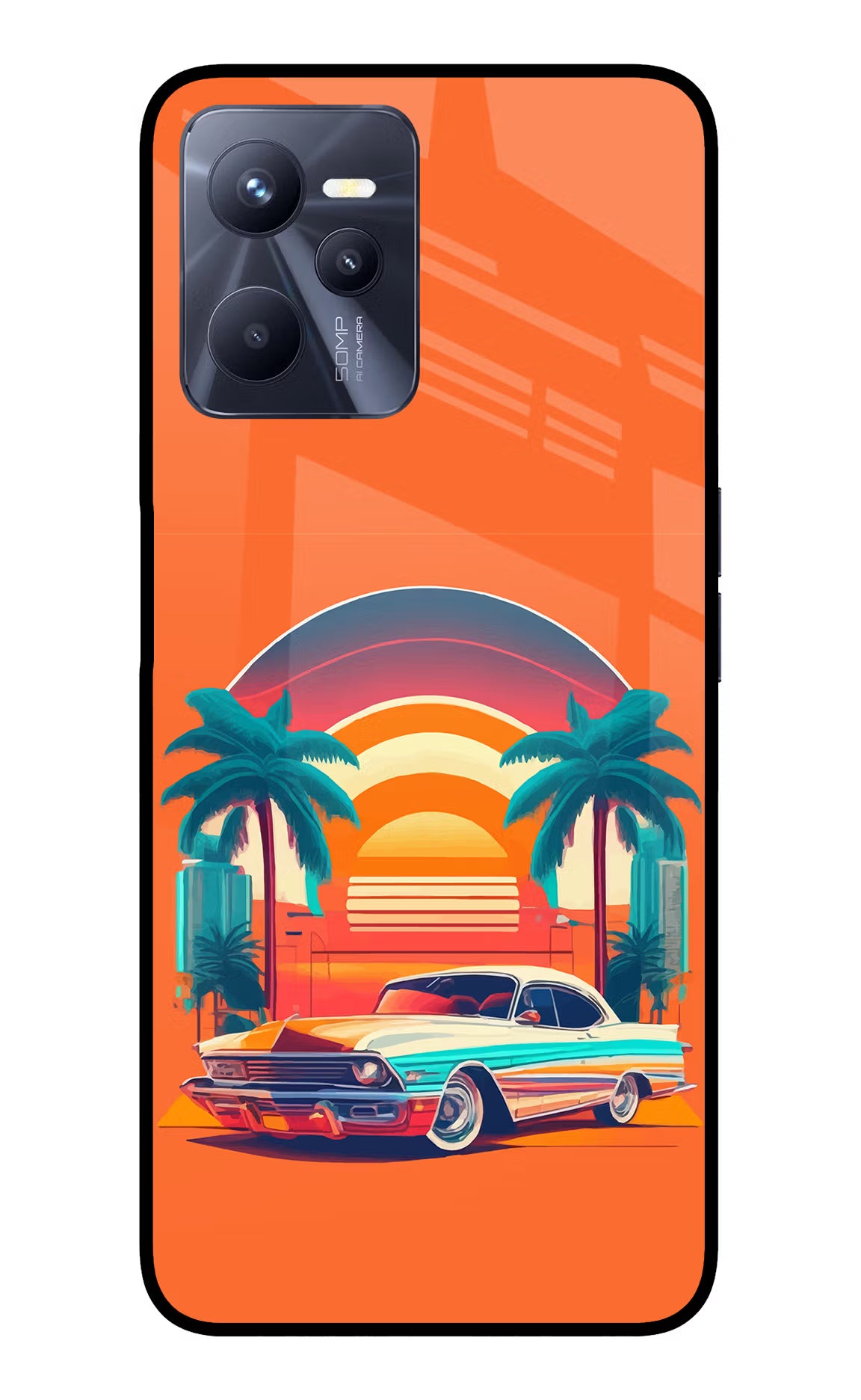 Palm Drive 80s Realme C35 Glass Case - Palm Drive 80s Realme C35 Glass Case Palm Drive 80s Realme C35 Glass Case