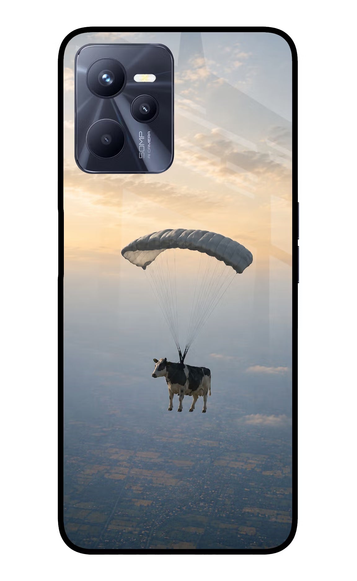 Skydiving Cow Realme C35 Glass Case - Skydiving Cow Realme C35 Glass Case Skydiving Cow Realme C35 Glass Case