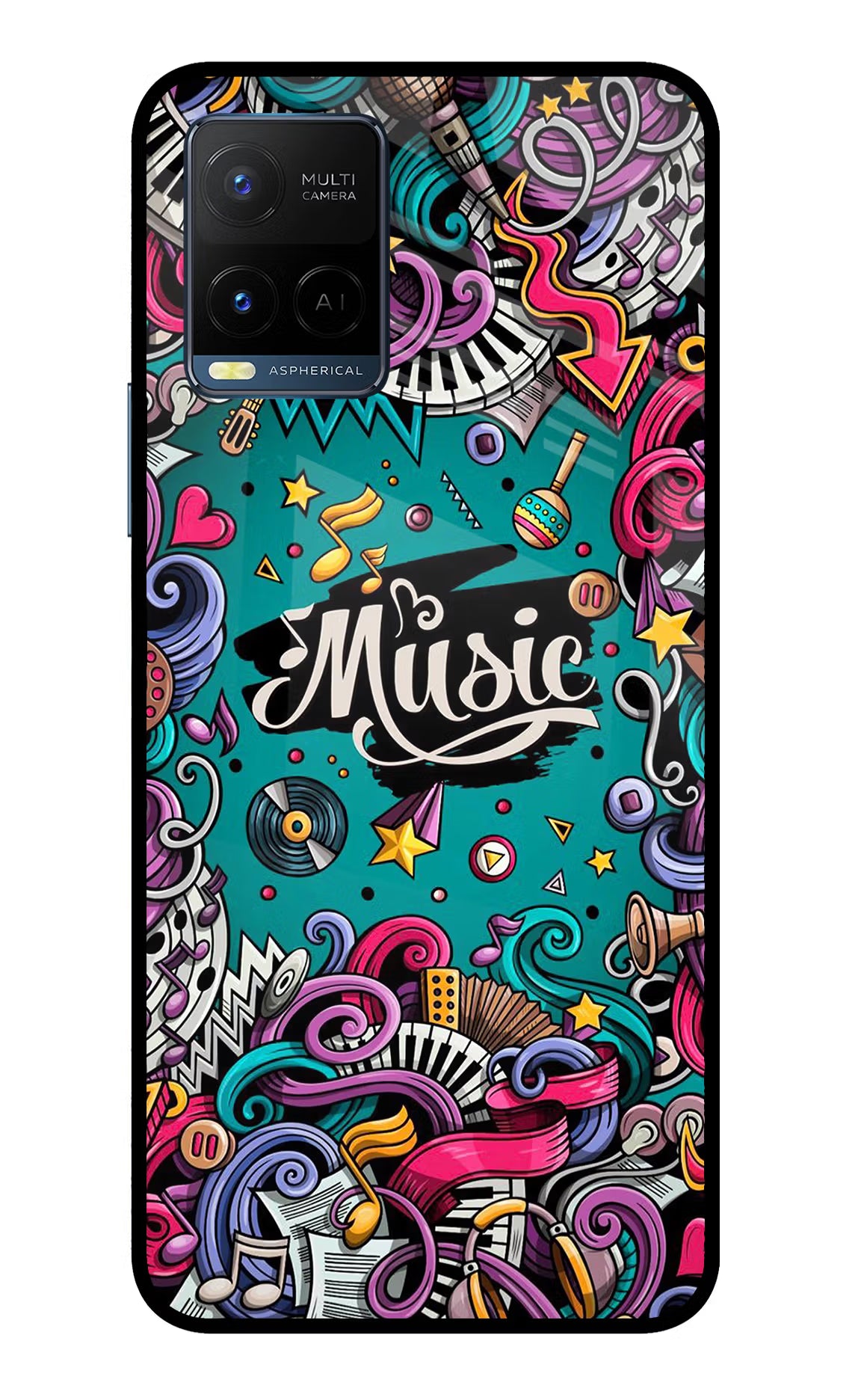 Music Graffiti Vivo Y33T Glass Case - Music Graffiti Vivo Y33T Glass Case Music Graffiti Vivo Y33T Glass Case