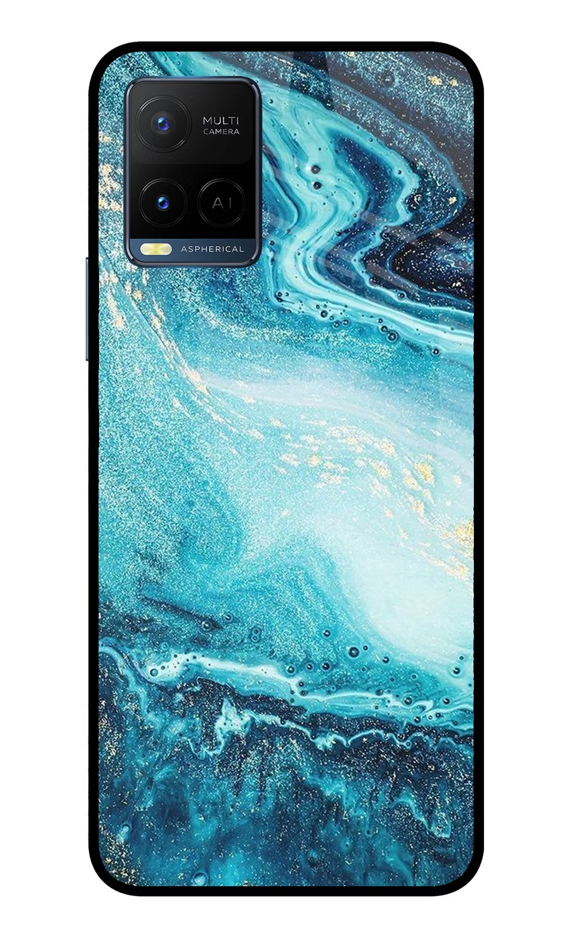 Blue Glitter Marble Vivo Y33T Glass Case - Blue Glitter Marble Vivo Y33T Glass Case Blue Glitter Marble Vivo Y33T Glass Case