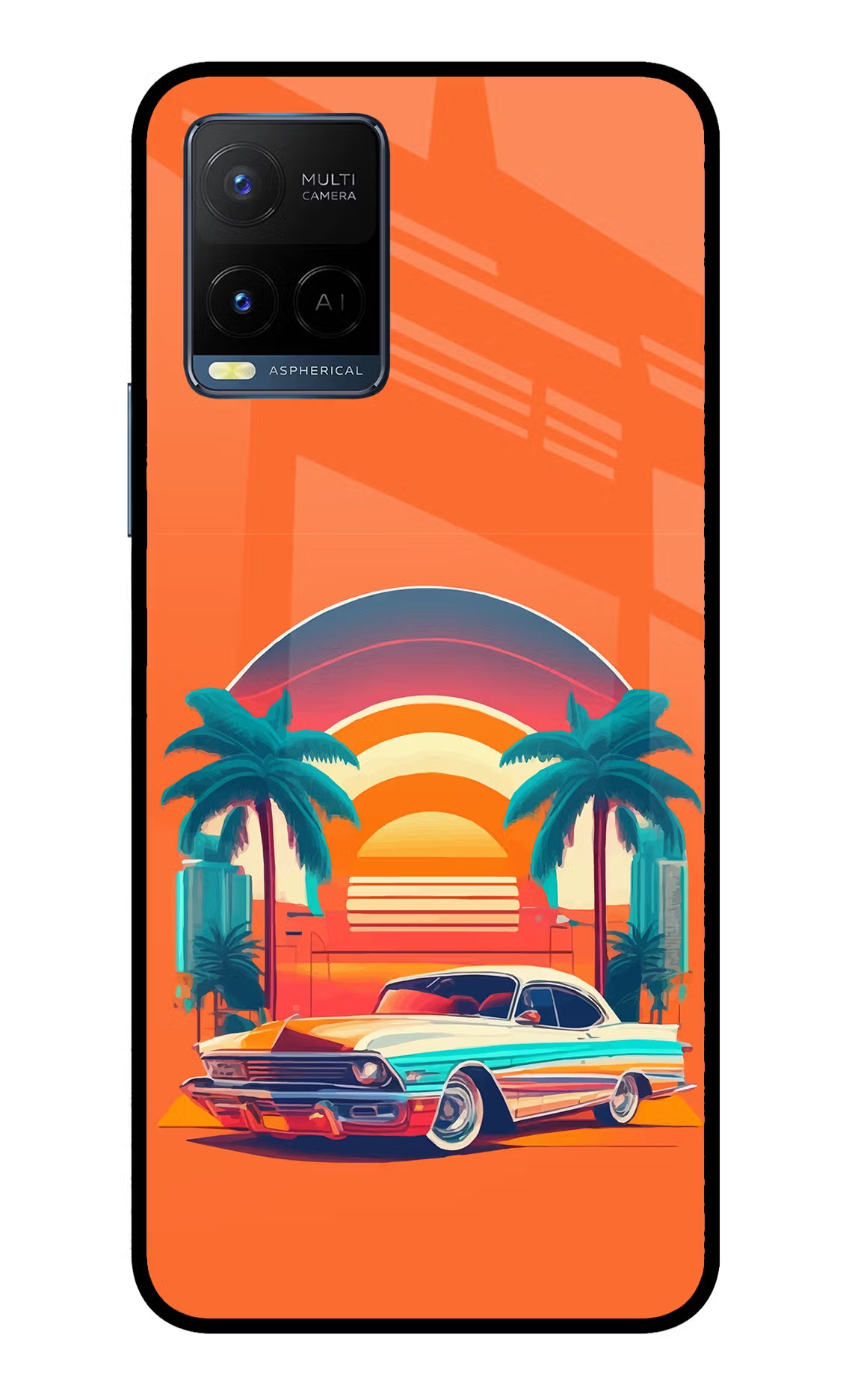 Palm Drive 80s Vivo Y33T Glass Case - Palm Drive 80s Vivo Y33T Glass Case Palm Drive 80s Vivo Y33T Glass Case