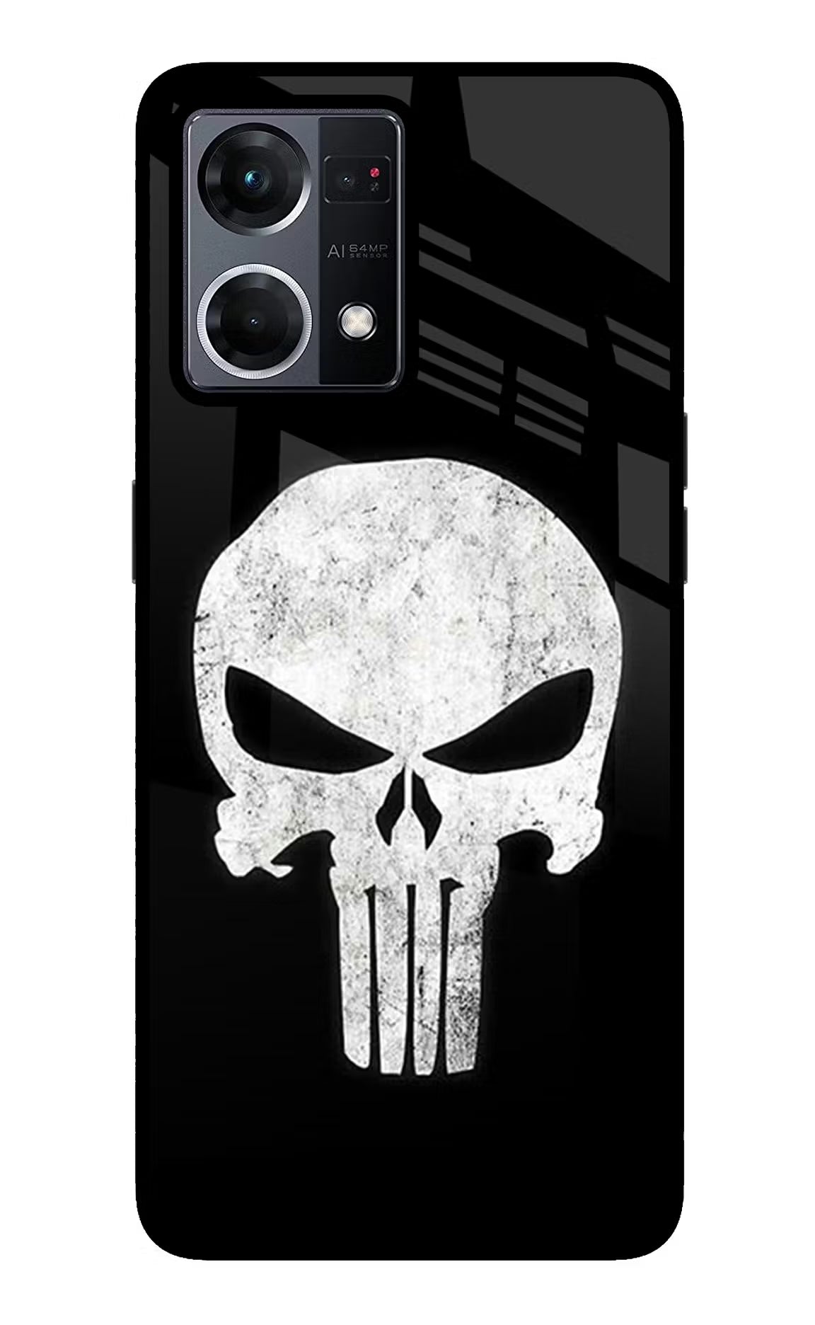 Punisher Skull Oppo F21 Pro 4G Back Cover - Punisher Skull Oppo F21 Pro 4G Glass Case Back Cover by Casekaro Punisher Skull Oppo F21 Pro 4G Glass Case Back Cover by Casekaro