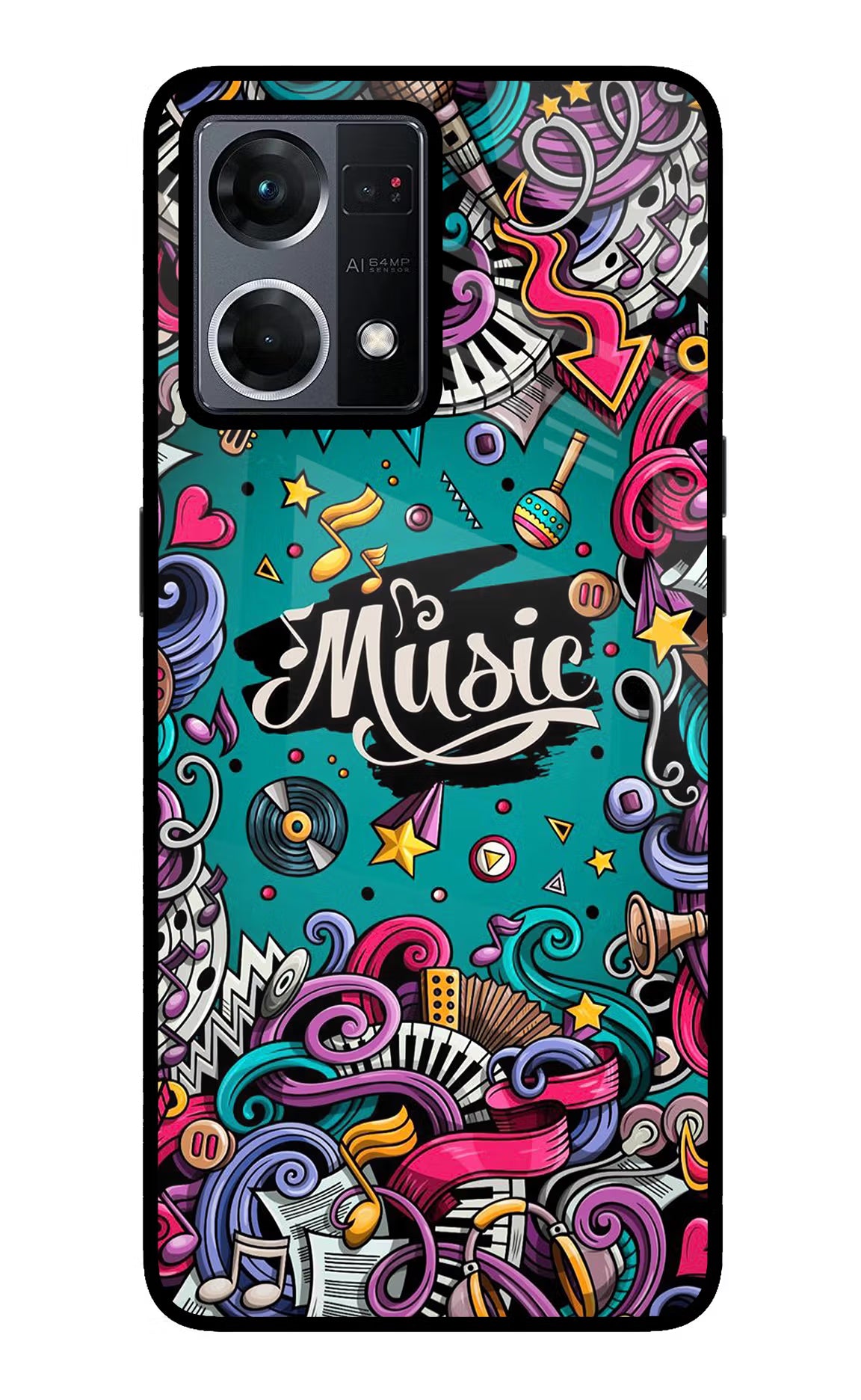 Music Graffiti Oppo F21 Pro 4G Back Cover - Music Graffiti Oppo F21 Pro 4G Glass Case Back Cover by Casekaro Music Graffiti Oppo F21 Pro 4G Glass Case Back Cover by Casekaro