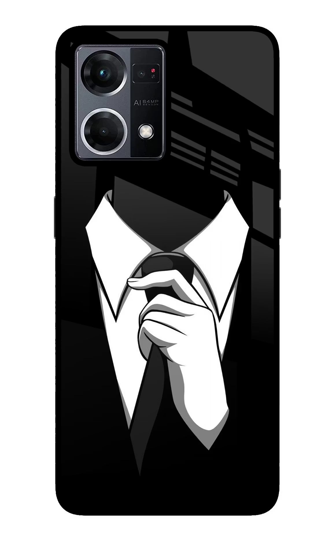 Black Tie Oppo F21 Pro 4G Back Cover - Black Tie Oppo F21 Pro 4G Glass Case Back Cover by Casekaro Black Tie Oppo F21 Pro 4G Glass Case Back Cover by Casekaro