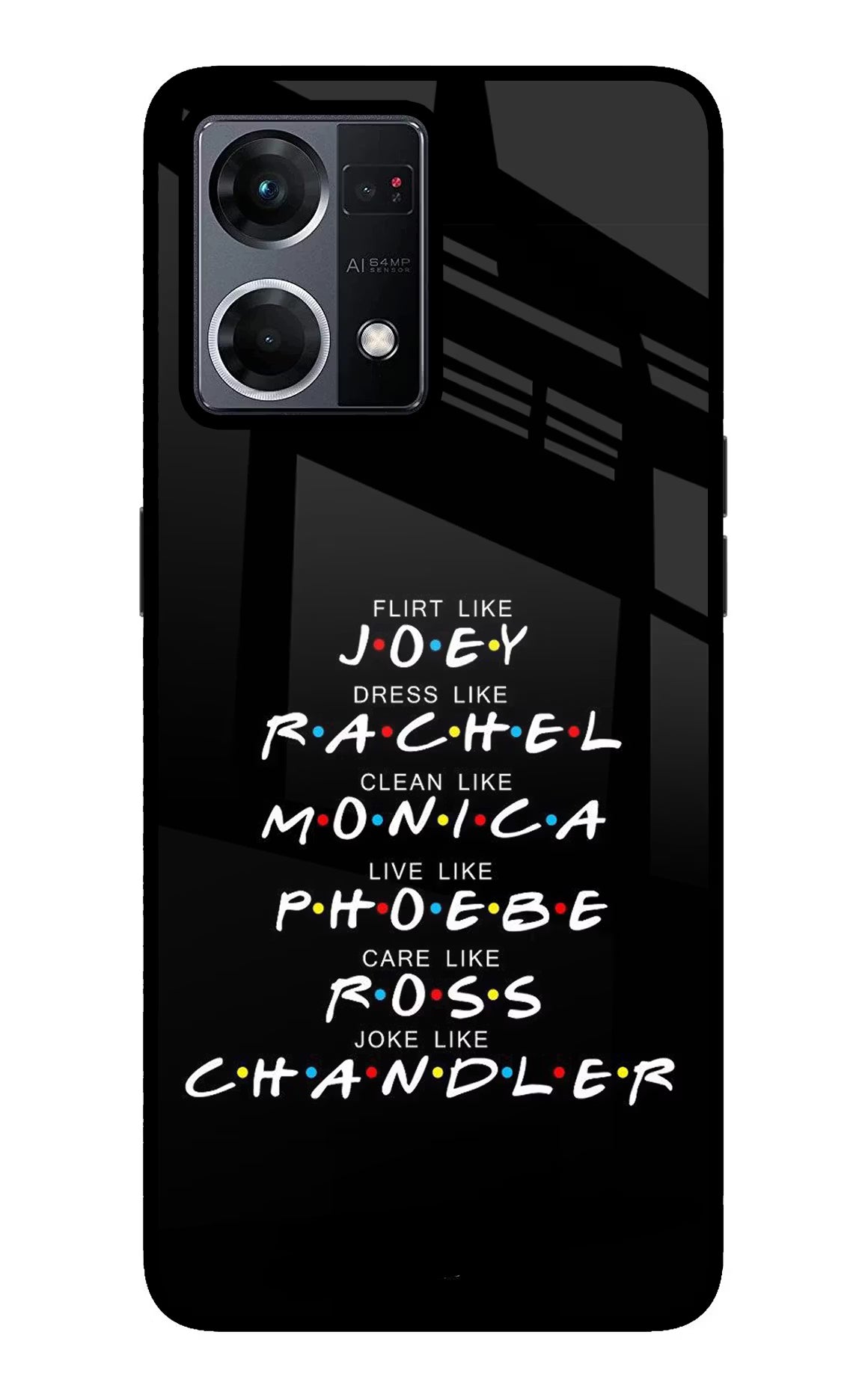 FRIENDS Character Oppo F21 Pro 4G Back Cover - FRIENDS Character Oppo F21 Pro 4G Glass Case Back Cover by Casekaro FRIENDS Character Oppo F21 Pro 4G Glass Case Back Cover by Casekaro