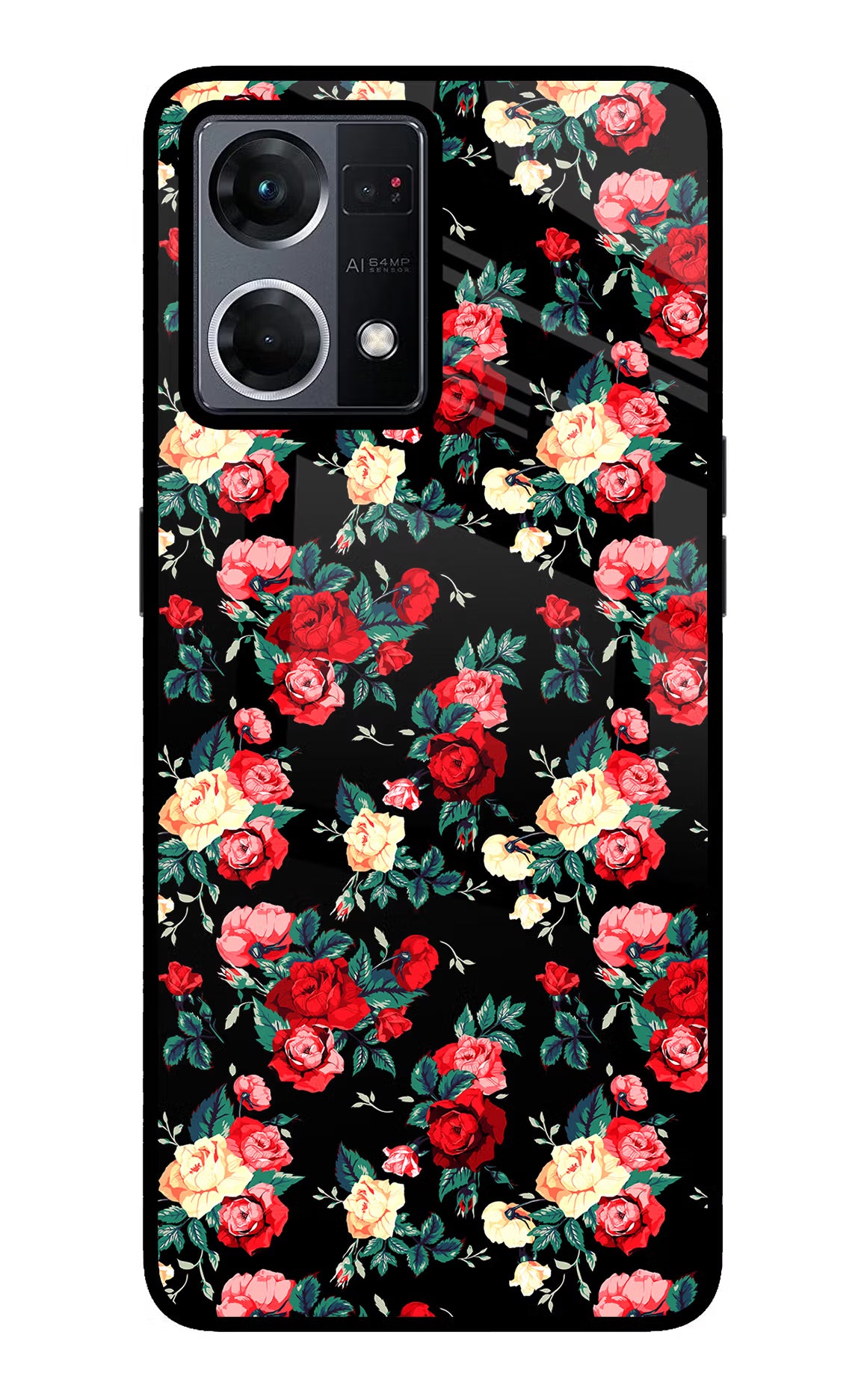 Rose Pattern Oppo F21 Pro 4G Back Cover - Rose Pattern Oppo F21 Pro 4G Glass Case Back Cover by Casekaro Rose Pattern Oppo F21 Pro 4G Glass Case Back Cover by Casekaro
