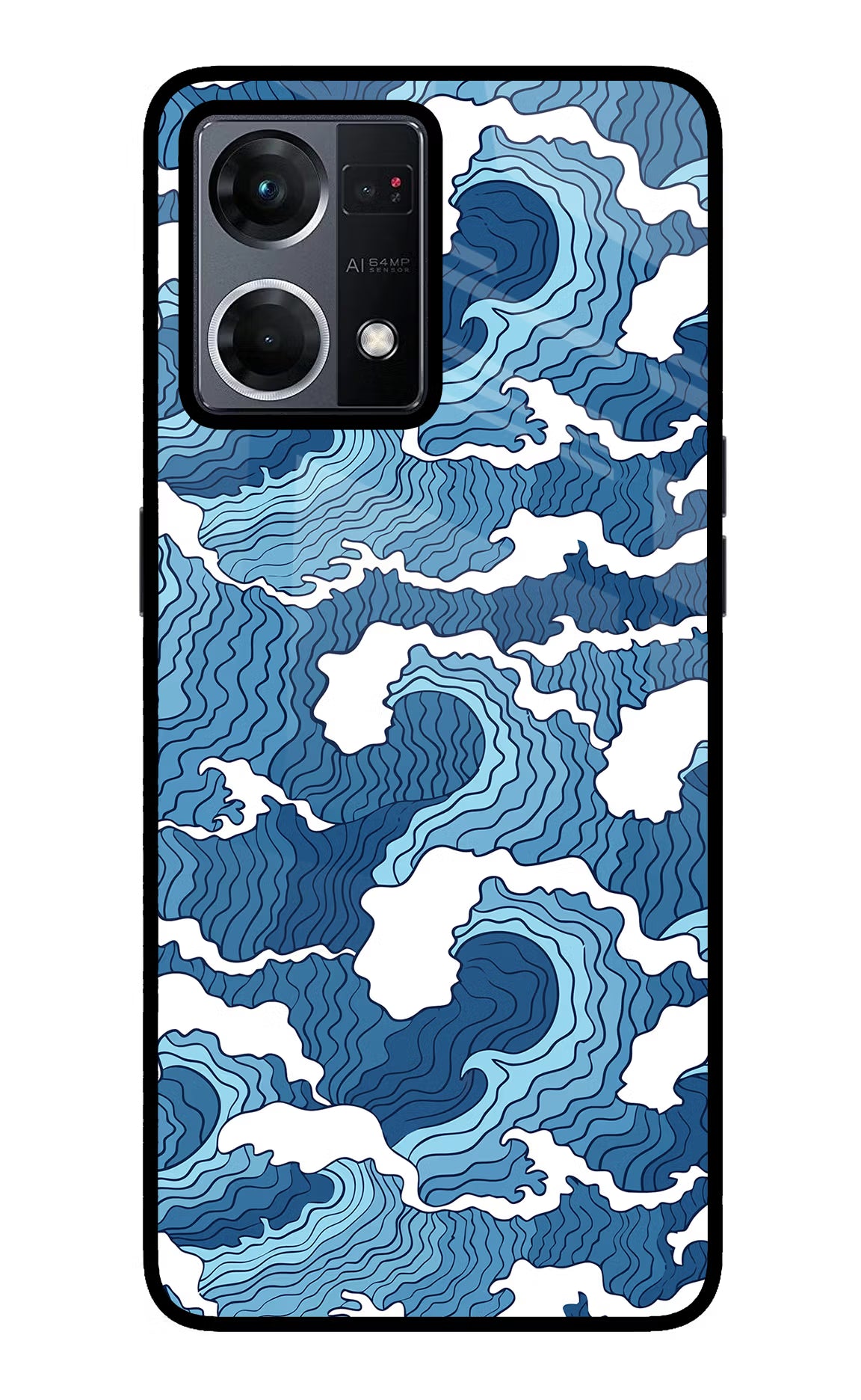 Blue Waves Oppo F21 Pro 4G Back Cover - Blue Waves Oppo F21 Pro 4G Glass Case Back Cover by Casekaro Blue Waves Oppo F21 Pro 4G Glass Case Back Cover by Casekaro