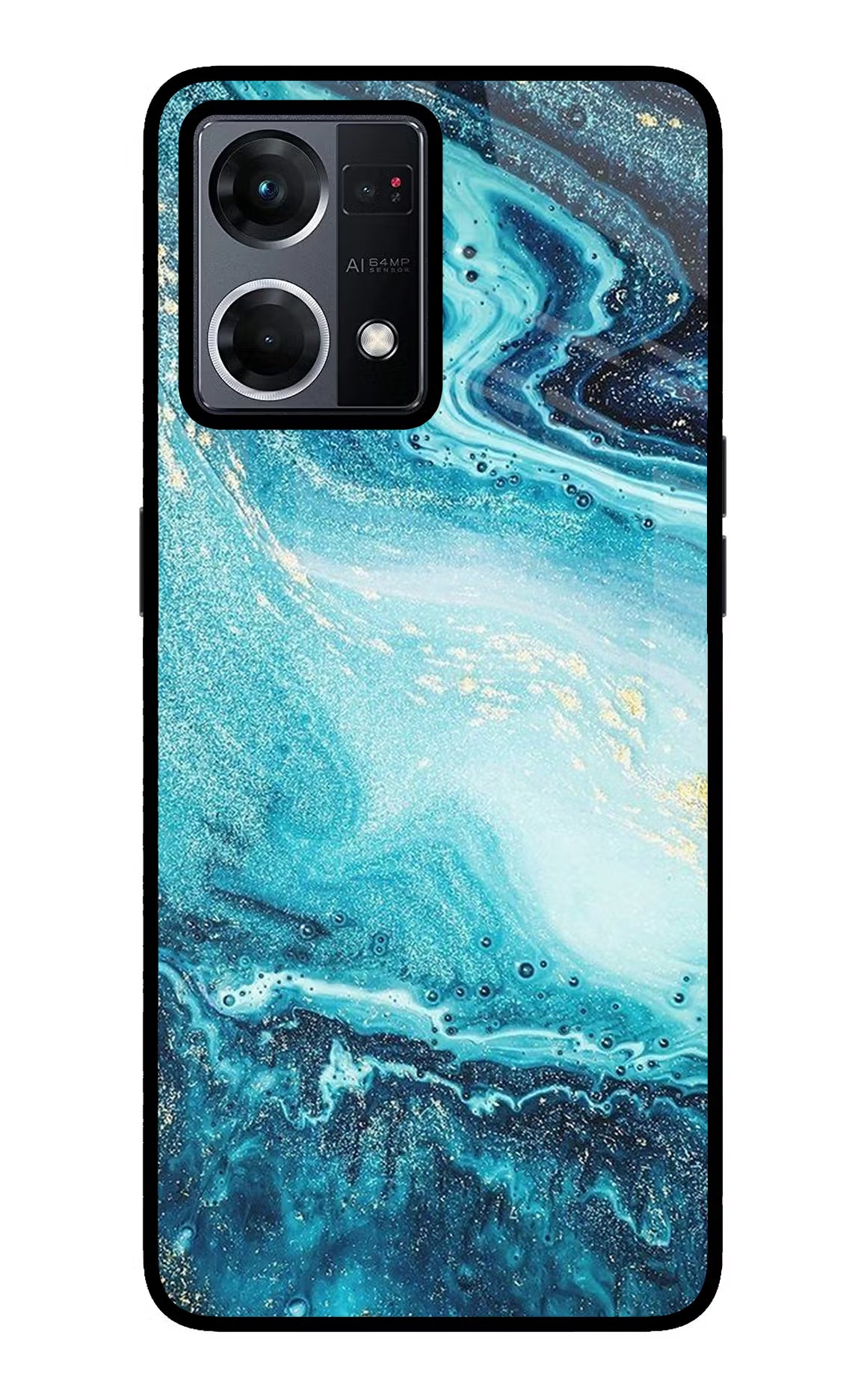 Blue Glitter Marble Oppo F21 Pro 4G Back Cover - Blue Glitter Marble Oppo F21 Pro 4G Glass Case Back Cover by Casekaro Blue Glitter Marble Oppo F21 Pro 4G Glass Case Back Cover by Casekaro