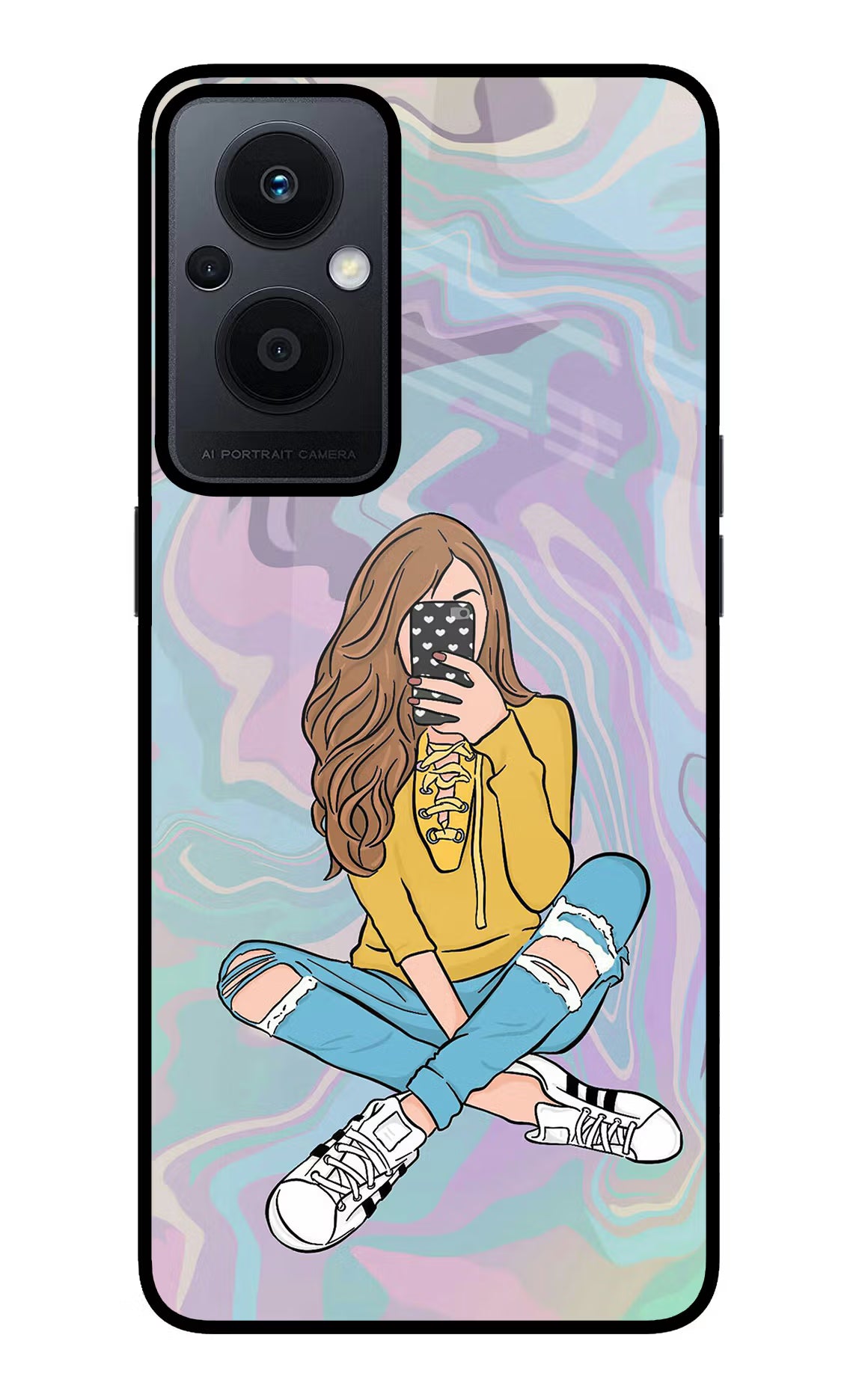 Selfie Girl Oppo F21 Pro 5G Back Cover - Selfie Girl Oppo F21 Pro 5G Glass Case Back Cover by Casekaro Selfie Girl Oppo F21 Pro 5G Glass Case Back Cover by Casekaro