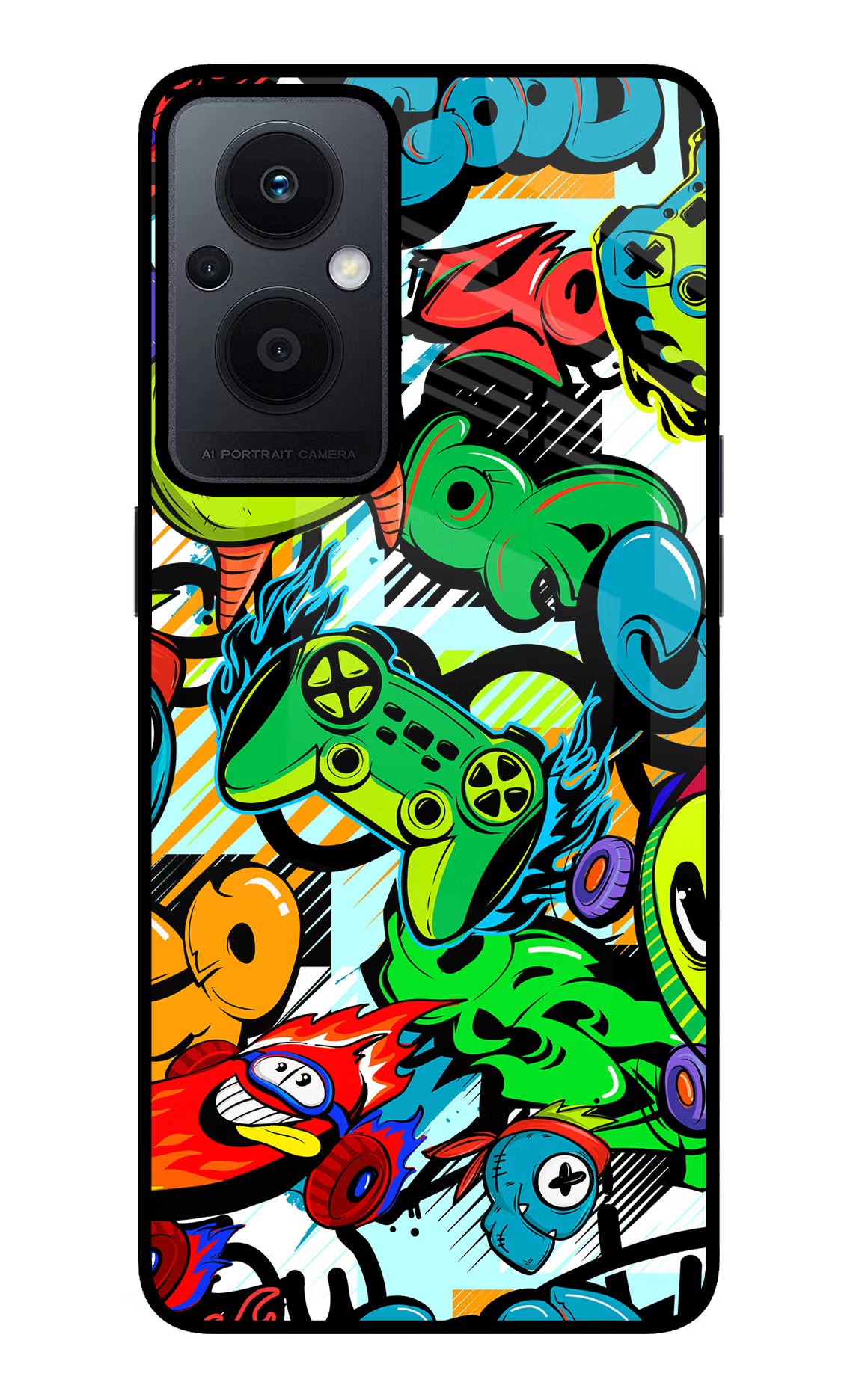 Game Doodle Oppo F21 Pro 5G Back Cover - Game Doodle Oppo F21 Pro 5G Glass Case Back Cover by Casekaro Game Doodle Oppo F21 Pro 5G Glass Case Back Cover by Casekaro
