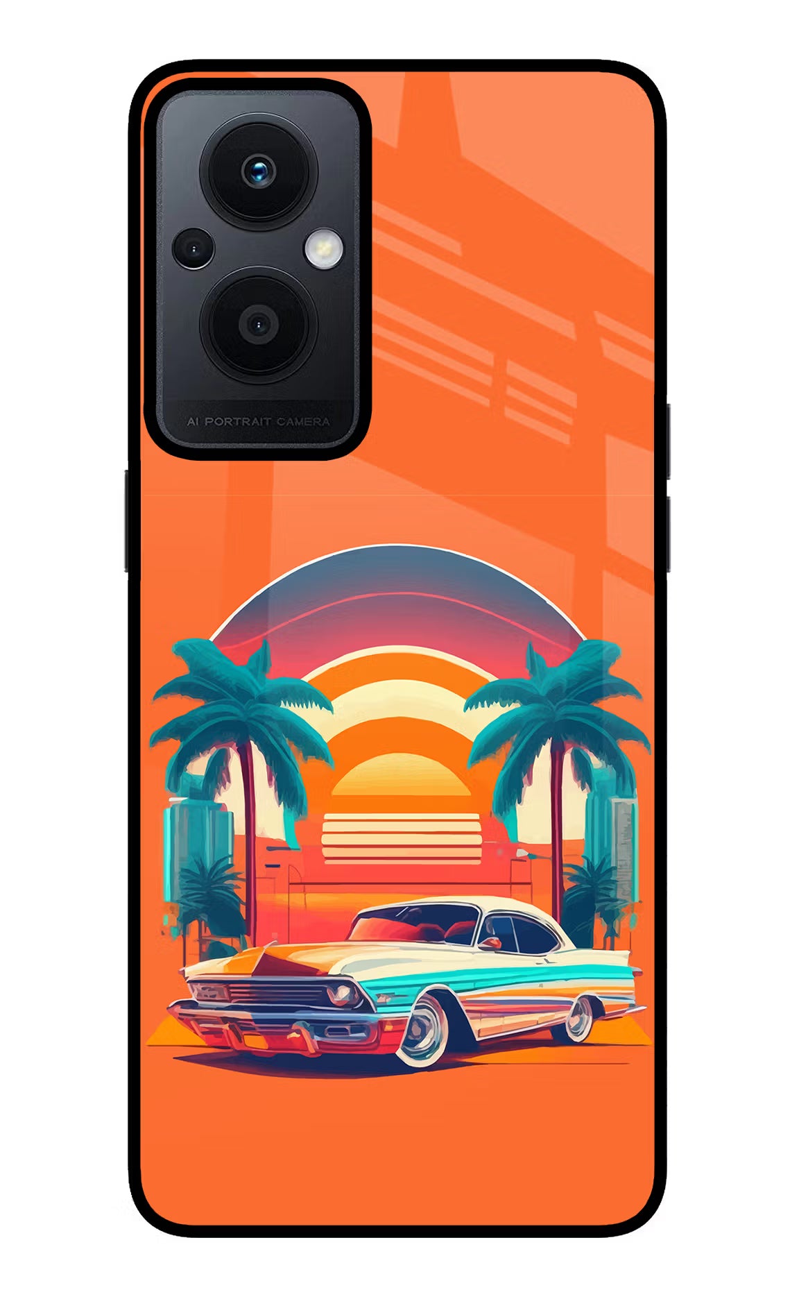 Palm Drive 80s Oppo F21 Pro 5G Back Cover - Palm Drive 80s Oppo F21 Pro 5G Glass Case Back Cover by Casekaro Palm Drive 80s Oppo F21 Pro 5G Glass Case Back Cover by Casekaro