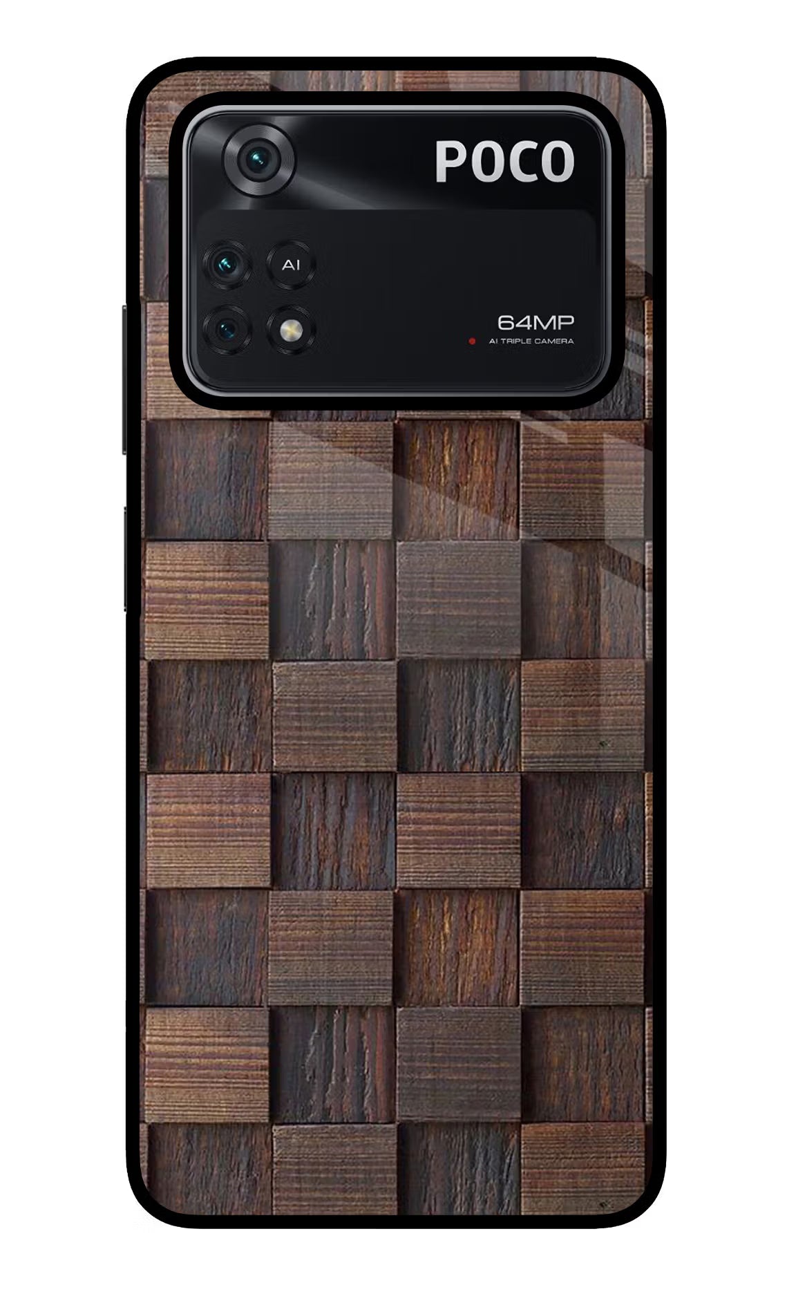 Wooden Cube Design Poco M4 Pro 4G Glass Case - Wooden Cube Design Poco M4 Pro 4G Glass Case Wooden Cube Design Poco M4 Pro 4G Glass Case