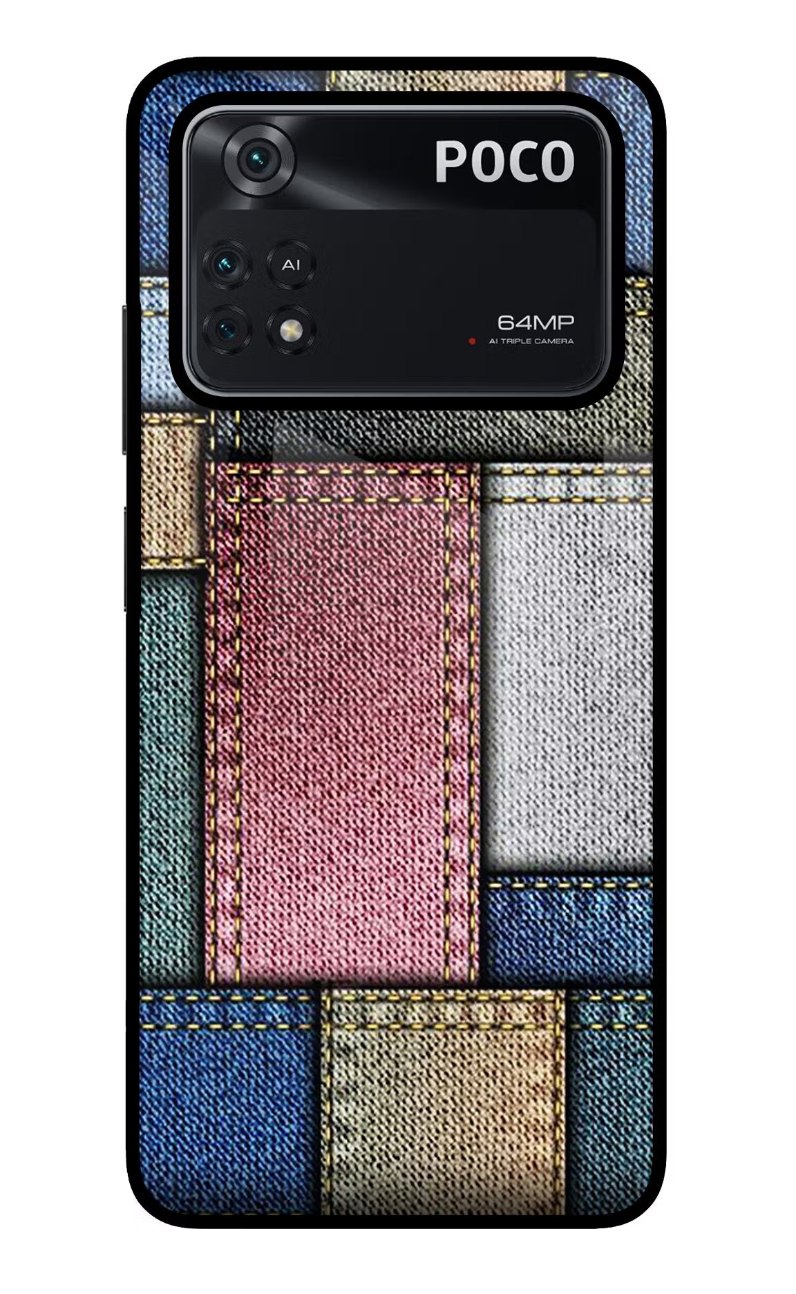 Multicolor Jeans Poco M4 Pro 4G Glass Case - Multicolor Jeans Poco M4 Pro 4G Glass Case Multicolor Jeans Poco M4 Pro 4G Glass Case