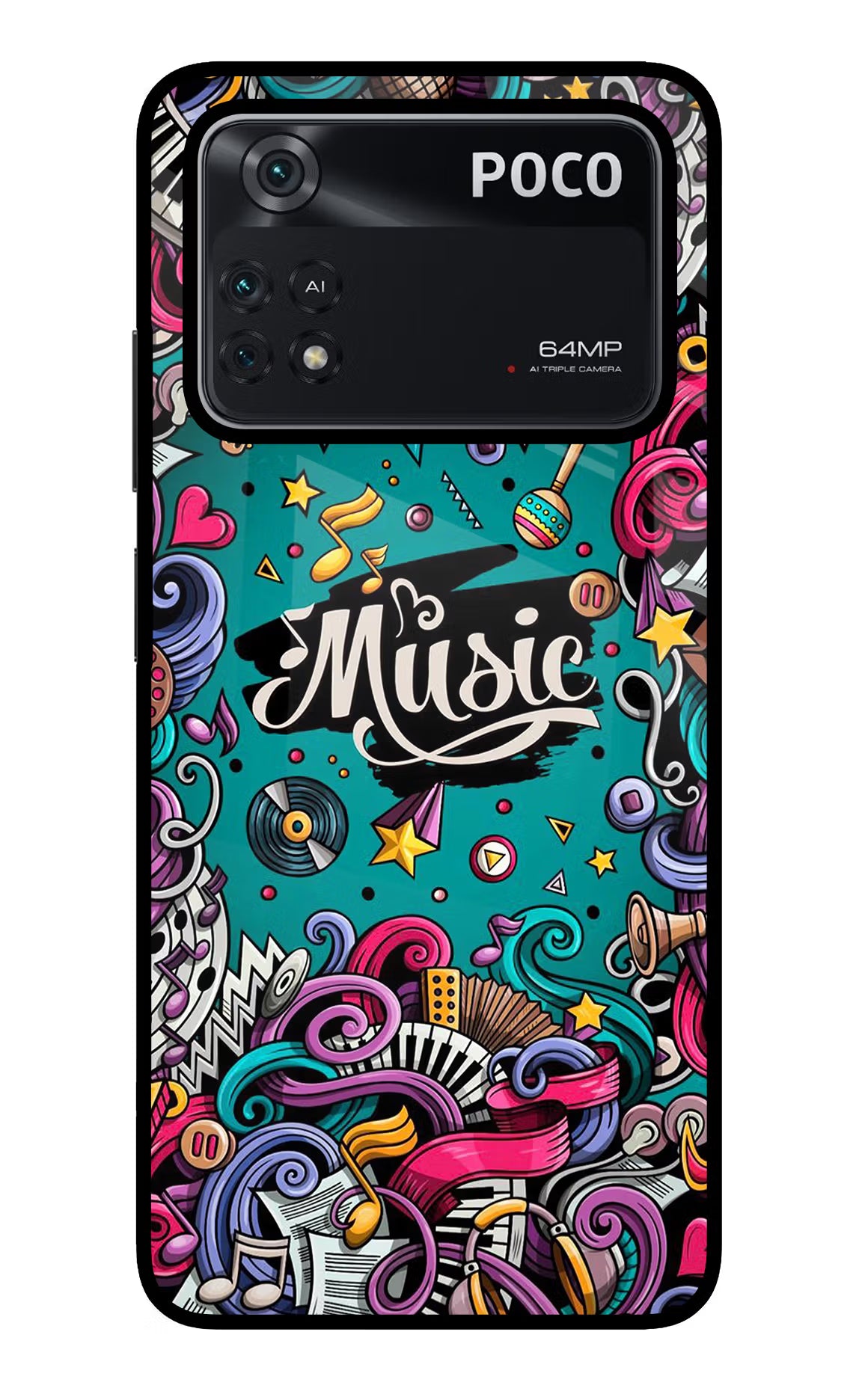 Music Graffiti Poco M4 Pro 4G Glass Case - Music Graffiti Poco M4 Pro 4G Glass Case Music Graffiti Poco M4 Pro 4G Glass Case