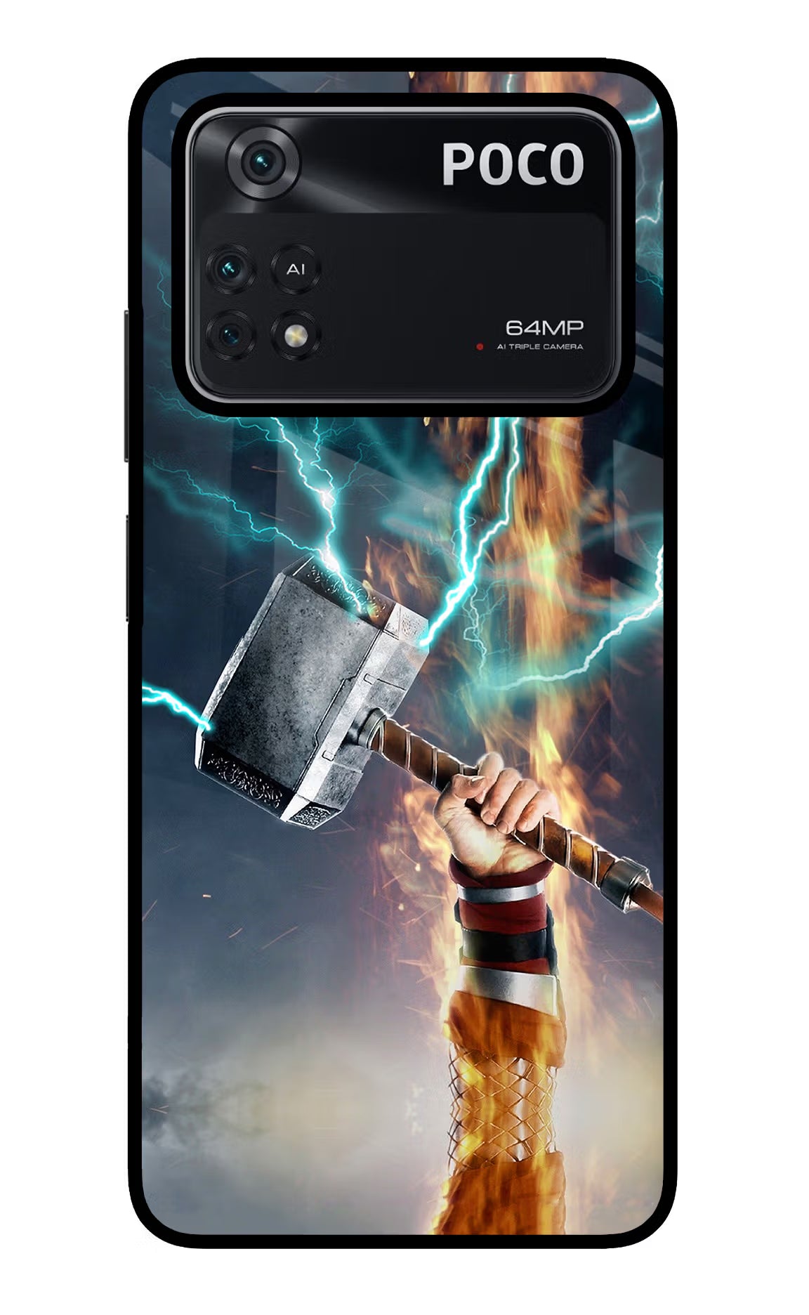 Thor Hammer Mjolnir Poco M4 Pro 4G Glass Case - Thor Hammer Mjolnir Poco M4 Pro 4G Glass Case Thor Hammer Mjolnir Poco M4 Pro 4G Glass Case