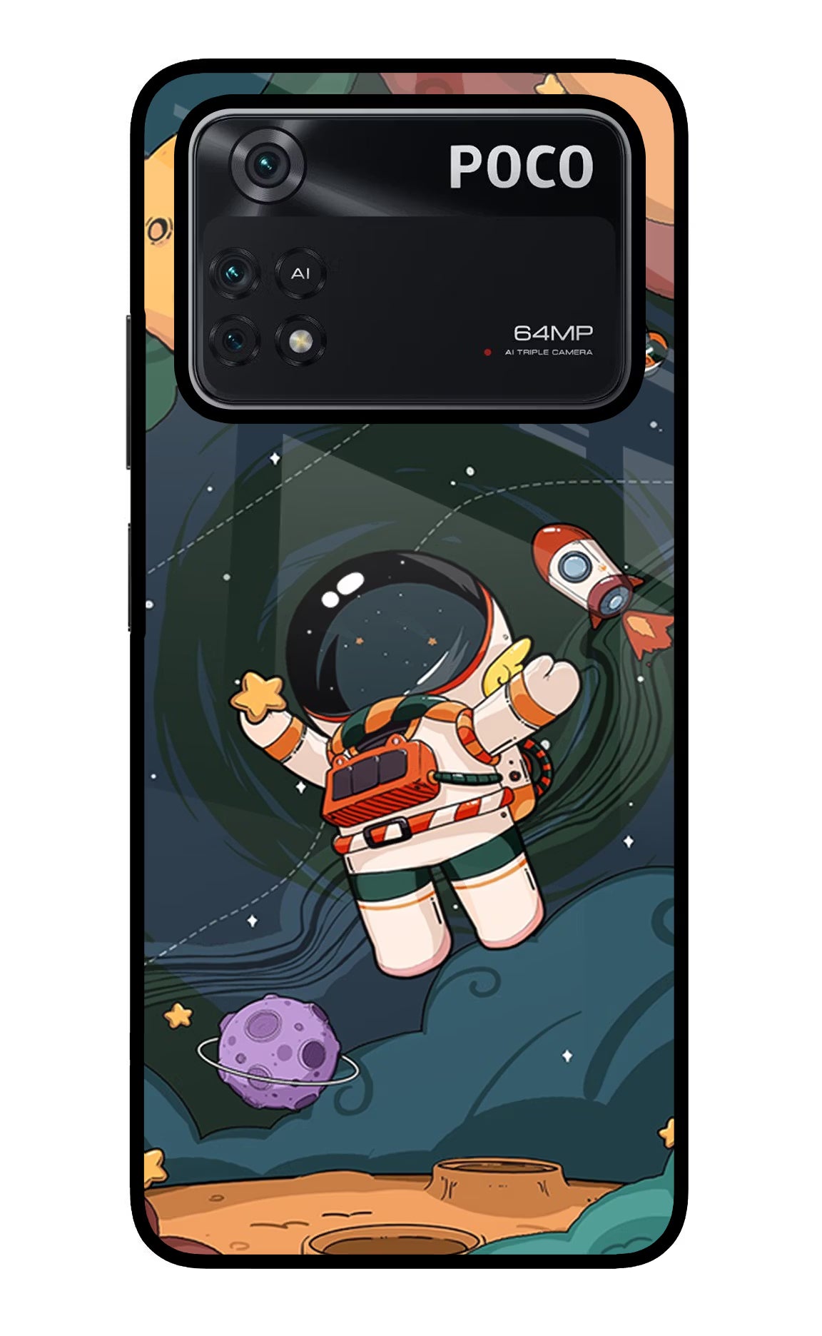 Cartoon Astronaut Poco M4 Pro 4G Glass Case - Cartoon Astronaut Poco M4 Pro 4G Glass Case Cartoon Astronaut Poco M4 Pro 4G Glass Case