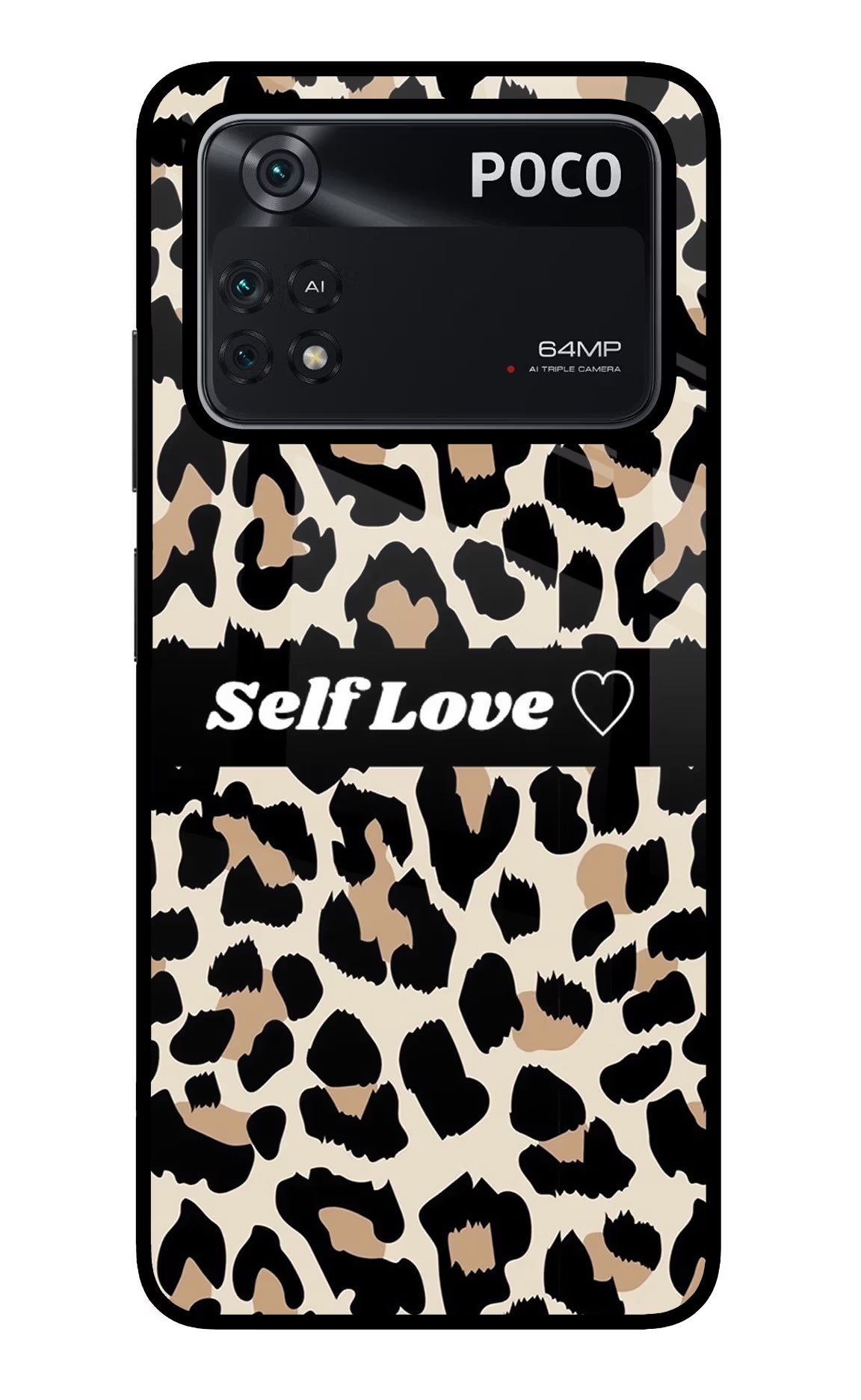 Leopard Print Self Love Poco M4 Pro 4G Glass Case - Leopard Print Self Love Poco M4 Pro 4G Glass Case Leopard Print Self Love Poco M4 Pro 4G Glass Case