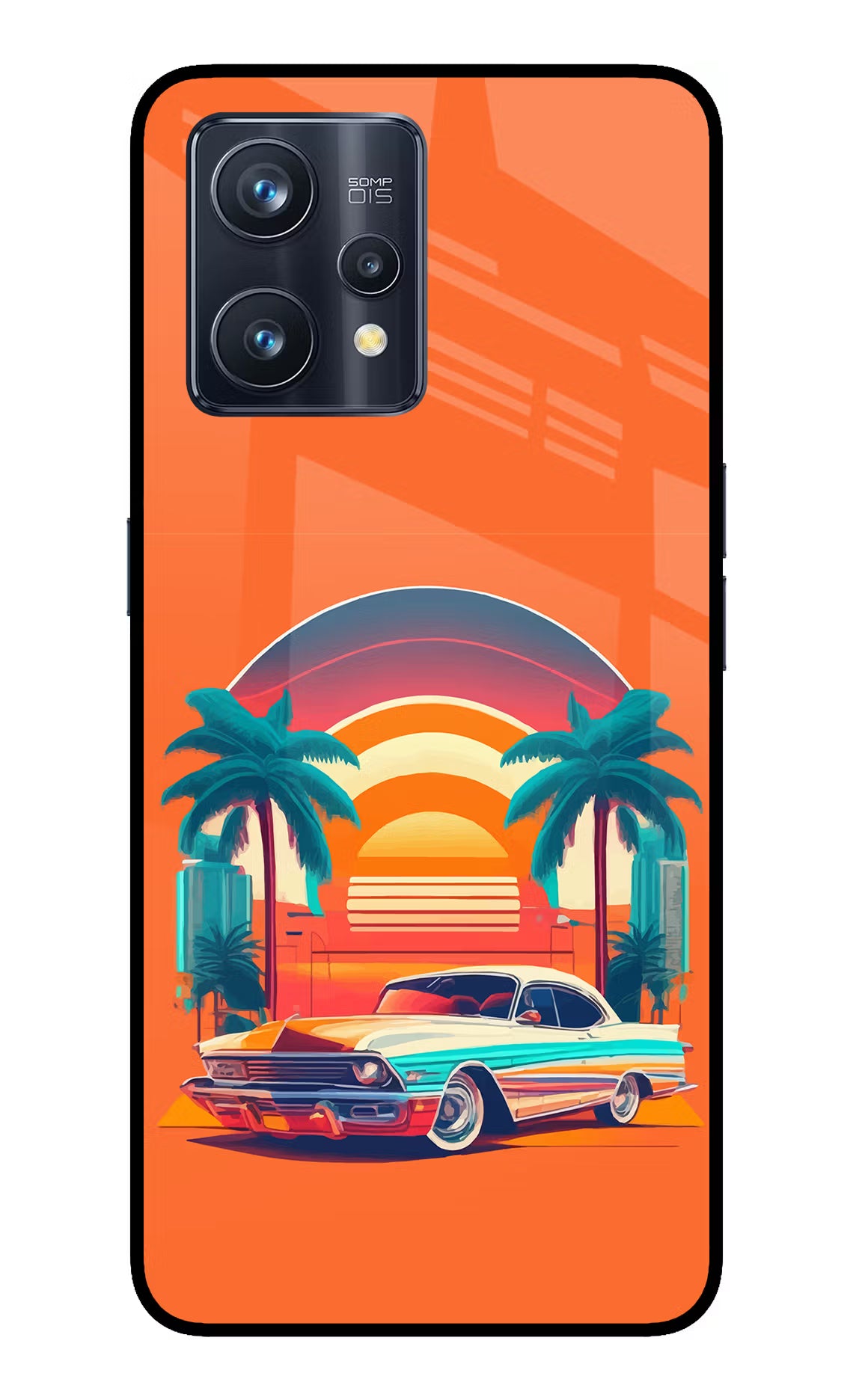 Palm Drive 80s Realme 9 Pro+ 5G Glass Case - Palm Drive 80s Realme 9 Pro+ 5G Glass Case Palm Drive 80s Realme 9 Pro+ 5G Glass Case