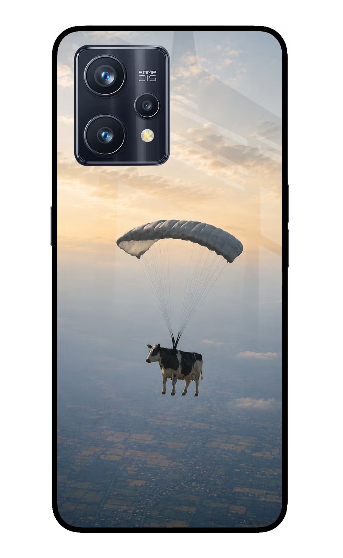 Skydiving Cow Realme 9 Pro+ 5G Glass Case - Skydiving Cow Realme 9 Pro+ 5G Glass Case Skydiving Cow Realme 9 Pro+ 5G Glass Case
