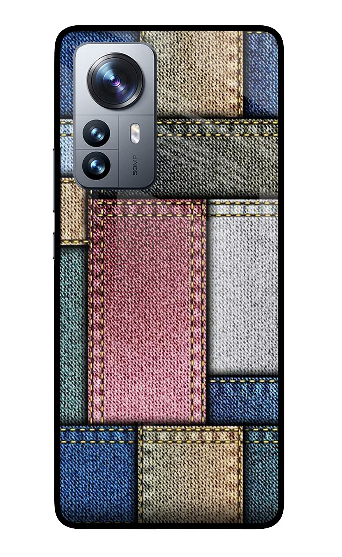 Multicolor Jeans Mi 12 Pro 5G Back Cover - Multicolor Jeans Mi 12 Pro 5G Glass Case Back Cover by Casekaro Multicolor Jeans Mi 12 Pro 5G Glass Case Back Cover by Casekaro