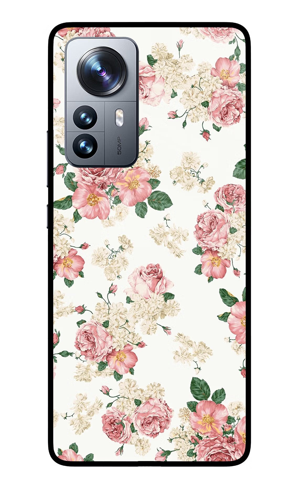 Flowers Mi 12 Pro 5G Back Cover - Flowers Mi 12 Pro 5G Glass Case Back Cover by Casekaro Flowers Mi 12 Pro 5G Glass Case Back Cover by Casekaro