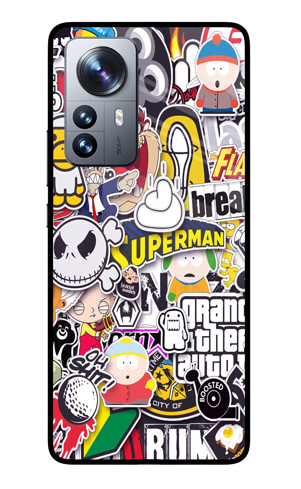 Sticker Bomb Mi 12 Pro 5G Glass Case Back Cover by Casekaro