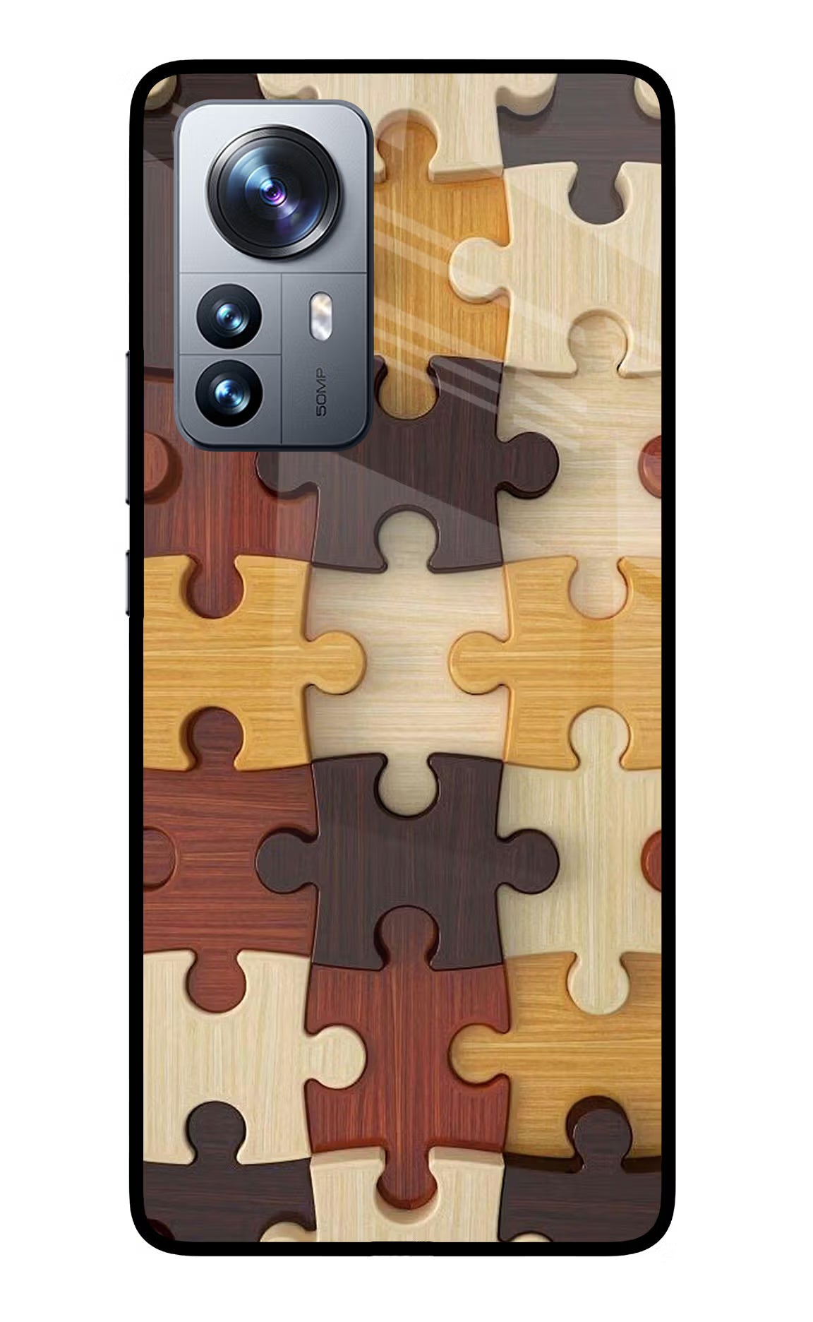 Wooden Puzzle Mi 12 Pro 5G Back Cover - Wooden Puzzle Mi 12 Pro 5G Glass Case Back Cover by Casekaro Wooden Puzzle Mi 12 Pro 5G Glass Case Back Cover by Casekaro