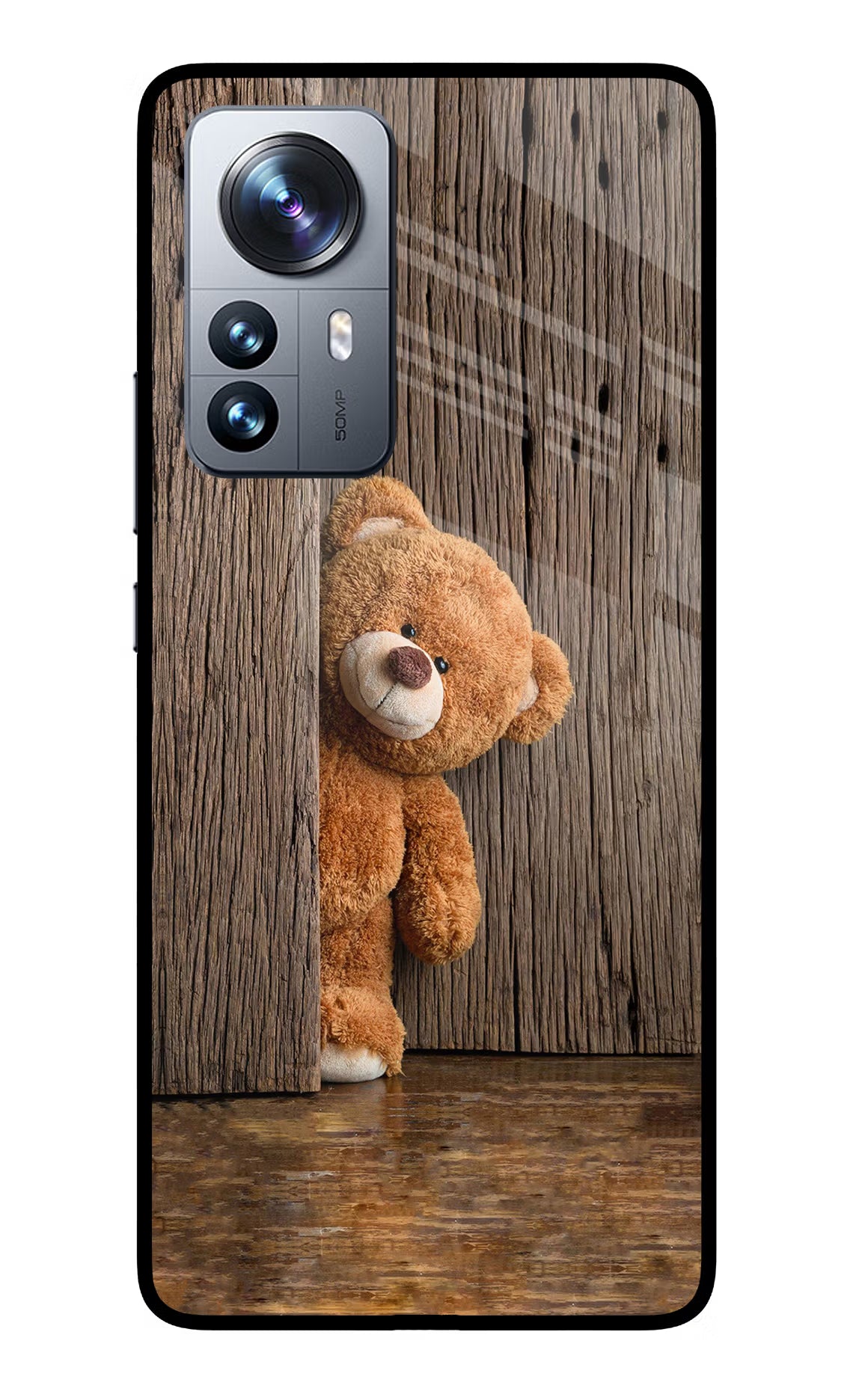 Teddy Wooden Mi 12 Pro 5G Back Cover - Teddy Wooden Mi 12 Pro 5G Glass Case Back Cover by Casekaro Teddy Wooden Mi 12 Pro 5G Glass Case Back Cover by Casekaro