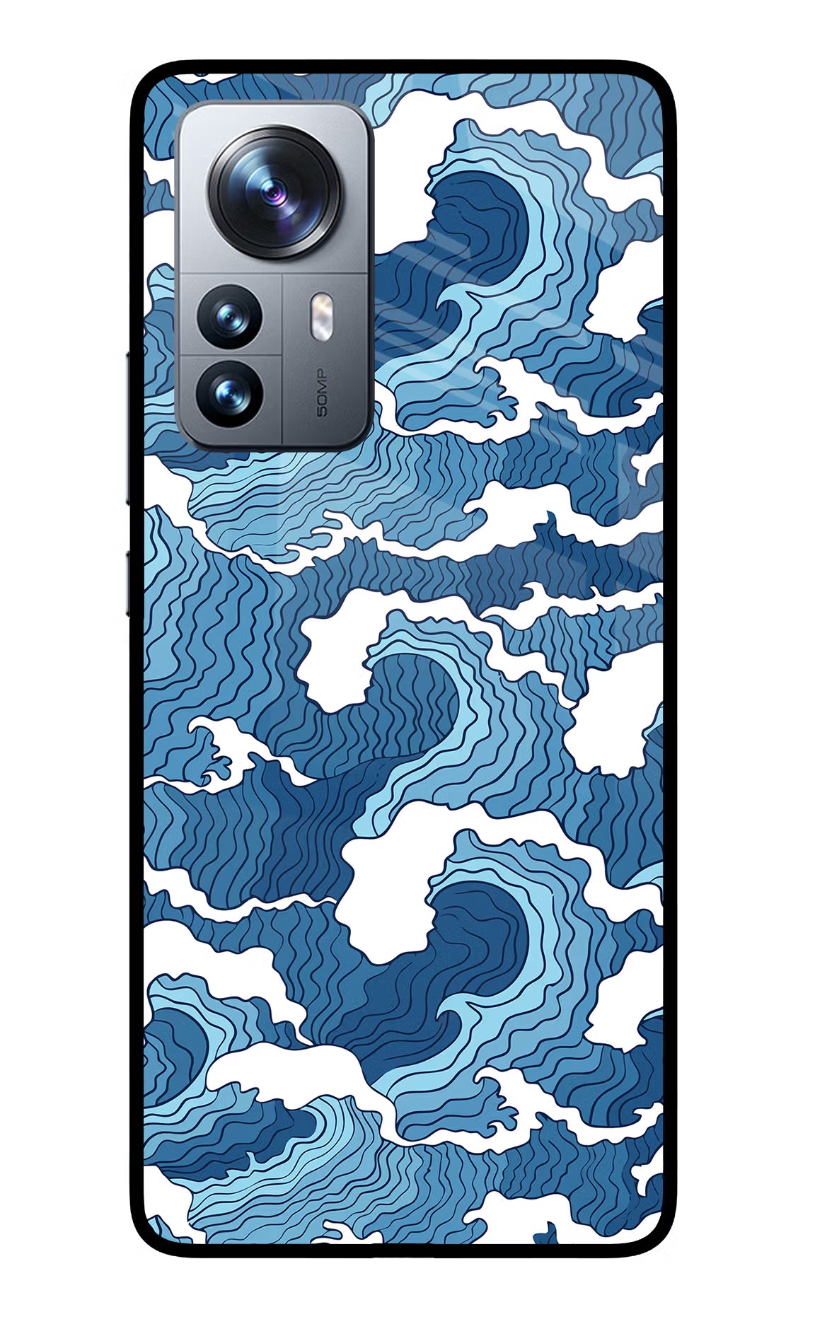 Blue Waves Mi 12 Pro 5G Back Cover - Blue Waves Mi 12 Pro 5G Glass Case Back Cover by Casekaro Blue Waves Mi 12 Pro 5G Glass Case Back Cover by Casekaro