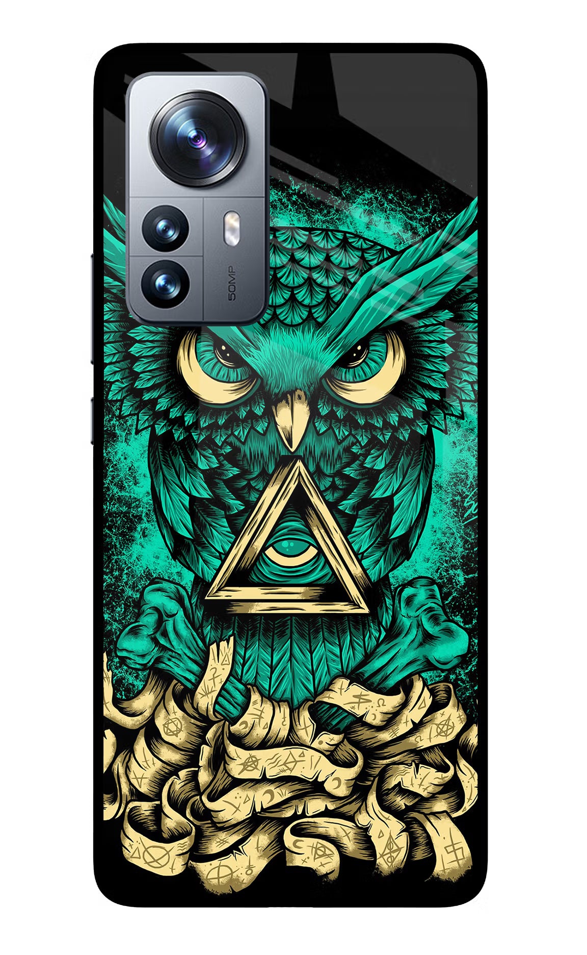 Green Owl Mi 12 Pro 5G Back Cover - Green Owl Mi 12 Pro 5G Glass Case Back Cover by Casekaro Green Owl Mi 12 Pro 5G Glass Case Back Cover by Casekaro