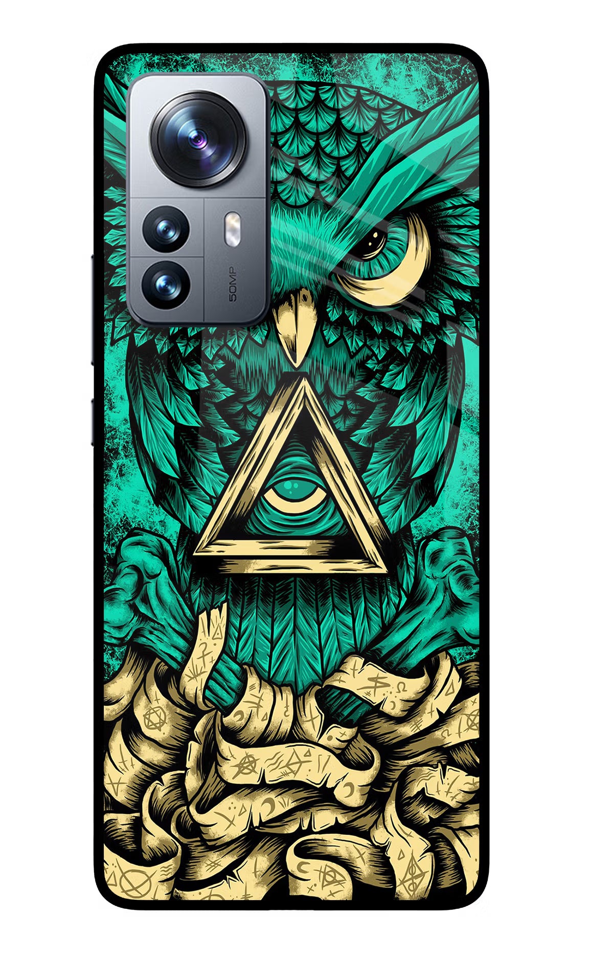 Green Owl Mi 12 Pro 5G Back Cover - Green Owl Mi 12 Pro 5G Glass Case Back Cover by Casekaro Green Owl Mi 12 Pro 5G Glass Case Back Cover by Casekaro