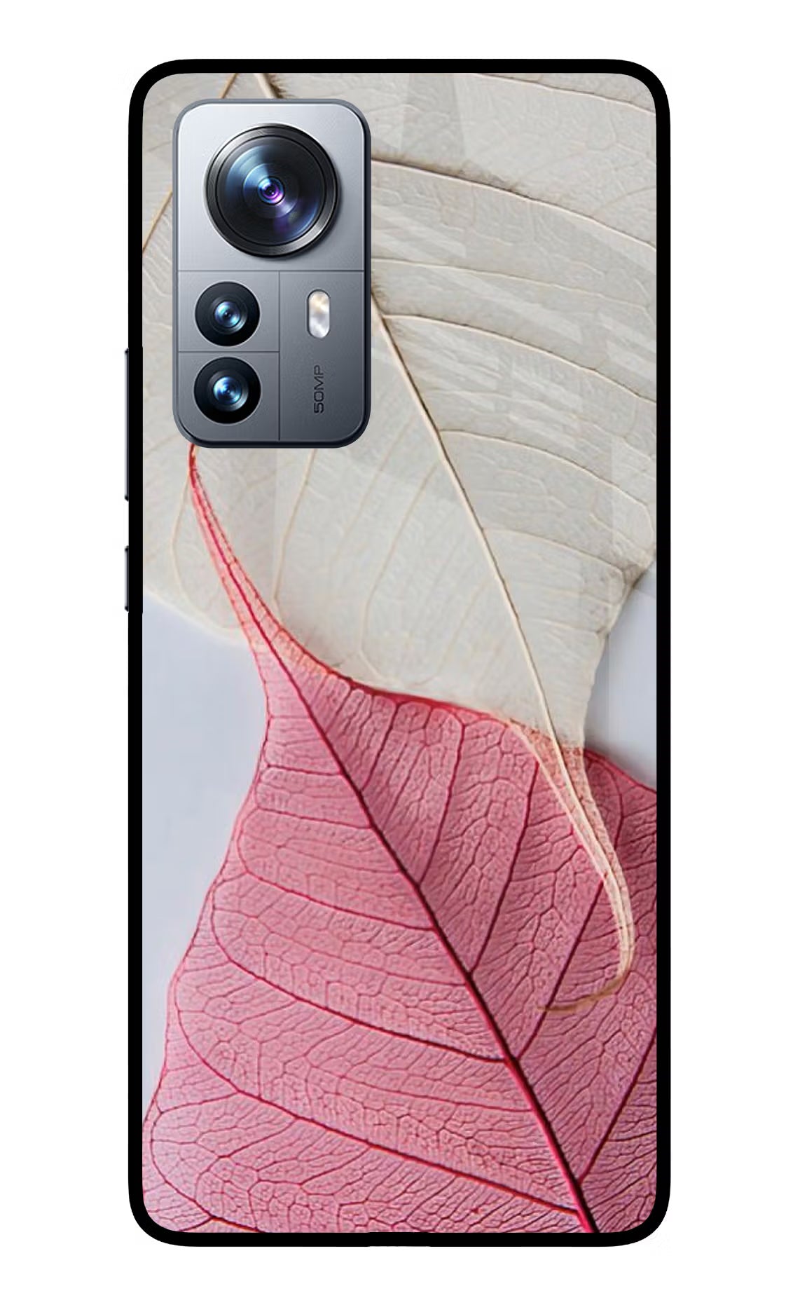 White Pink Leaf Mi 12 Pro 5G Back Cover - White Pink Leaf Mi 12 Pro 5G Glass Case Back Cover by Casekaro White Pink Leaf Mi 12 Pro 5G Glass Case Back Cover by Casekaro