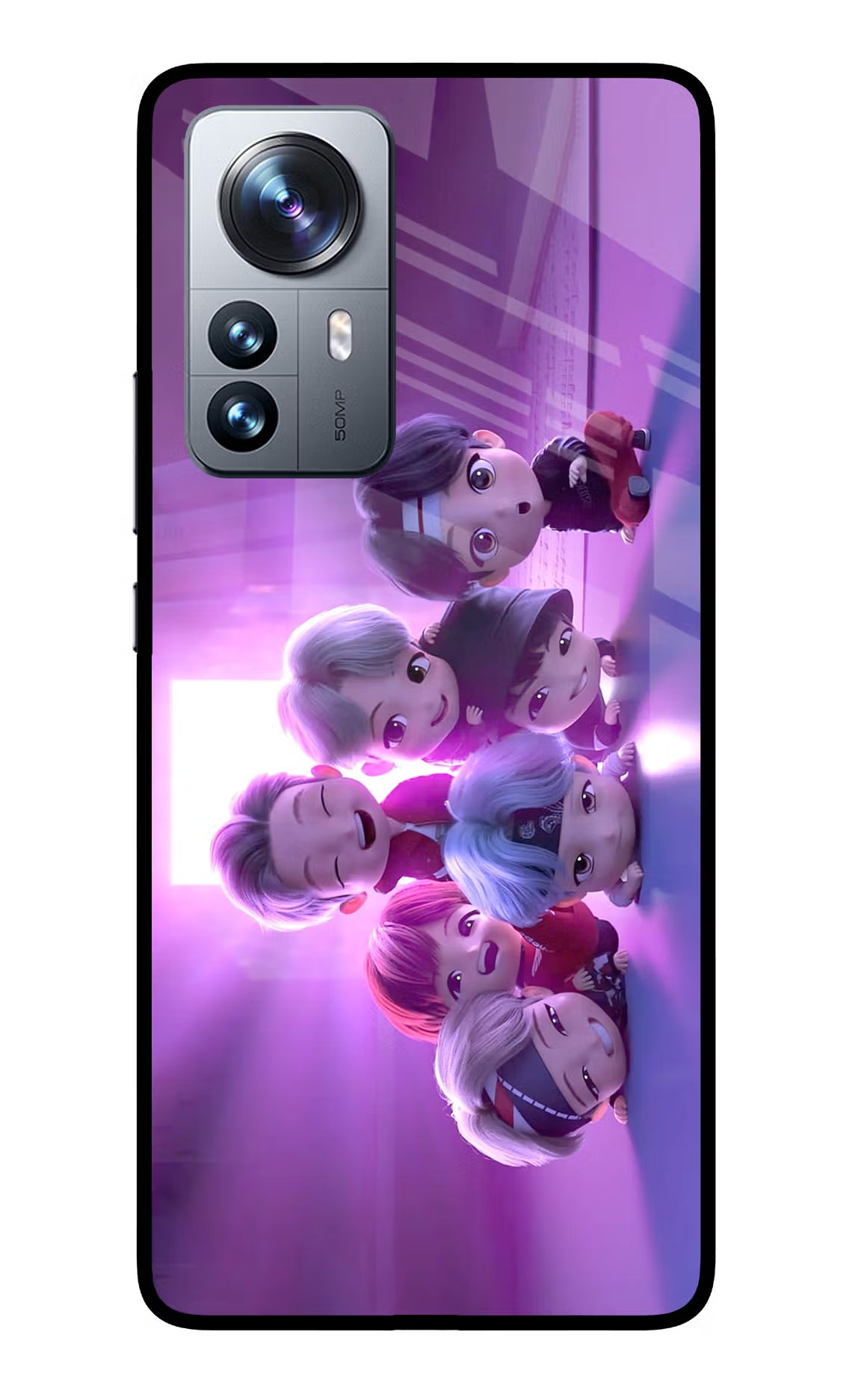BTS Chibi Mi 12 Pro 5G Back Cover - BTS Chibi Mi 12 Pro 5G Glass Case Back Cover by Casekaro BTS Chibi Mi 12 Pro 5G Glass Case Back Cover by Casekaro