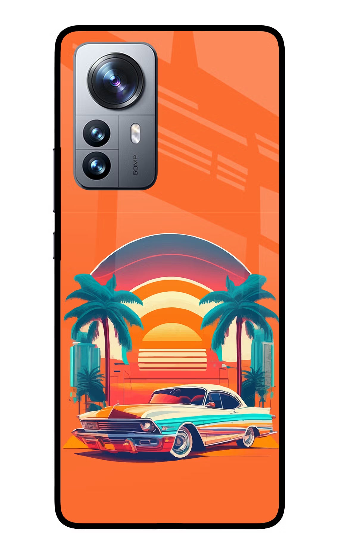 Palm Drive 80s Mi 12 Pro 5G Back Cover - Palm Drive 80s Mi 12 Pro 5G Glass Case Back Cover by Casekaro Palm Drive 80s Mi 12 Pro 5G Glass Case Back Cover by Casekaro