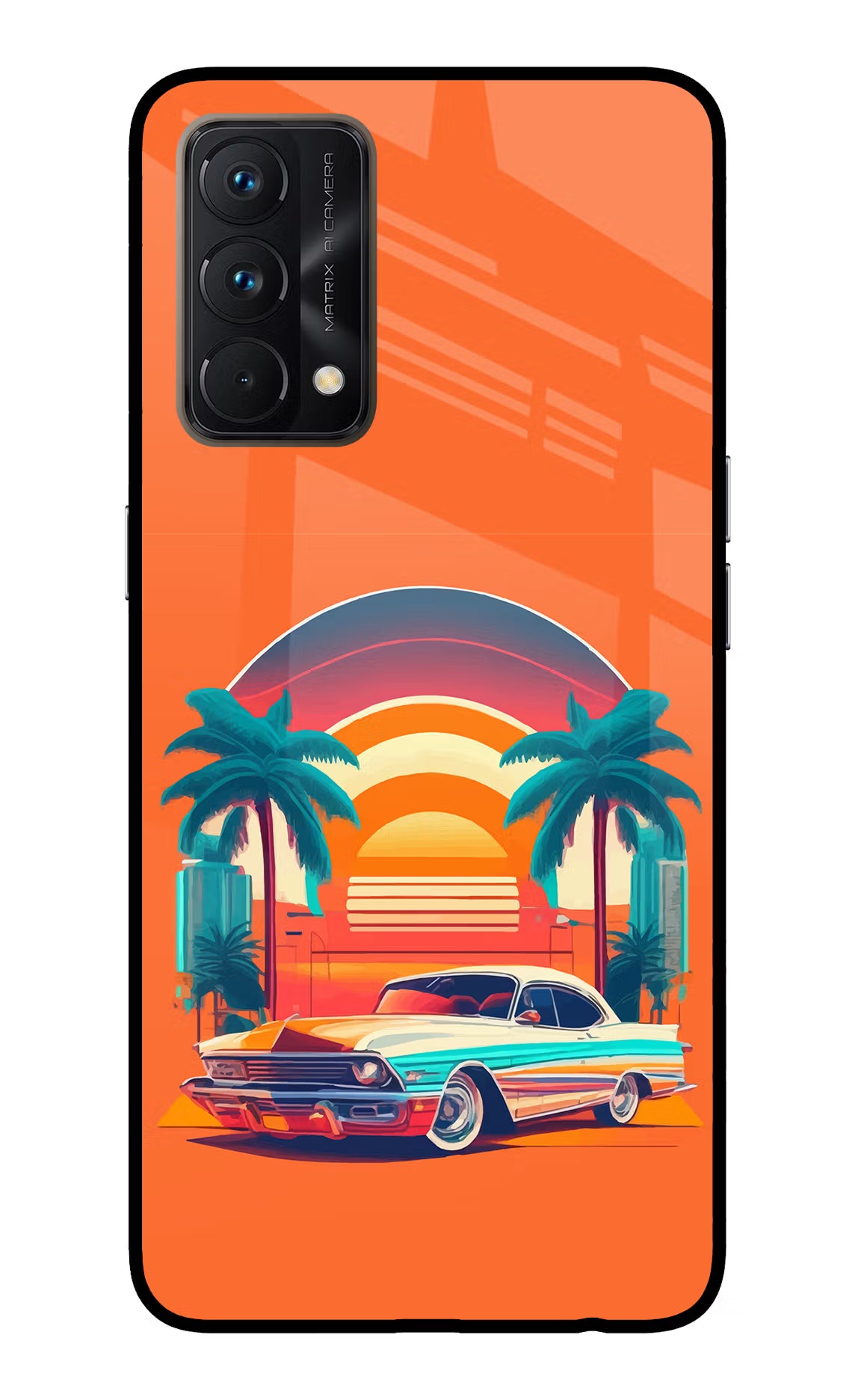 Palm Drive 80s Realme GT Master Edition Back Cover - Palm Drive 80s Realme GT Master Edition Glass Case Back Cover by Casekaro Palm Drive 80s Realme GT Master Edition Glass Case Back Cover by Casekaro