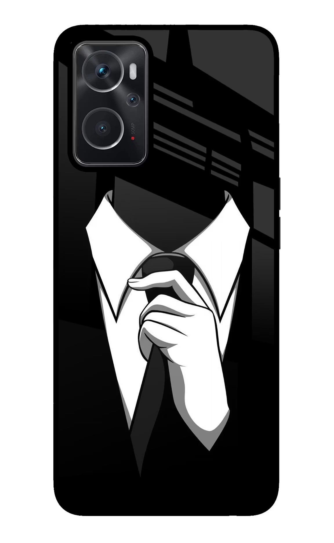 Black Tie Oppo K10 4G Back Cover - Black Tie Oppo K10 4G Glass Case Back Cover by Casekaro Black Tie Oppo K10 4G Glass Case Back Cover by Casekaro