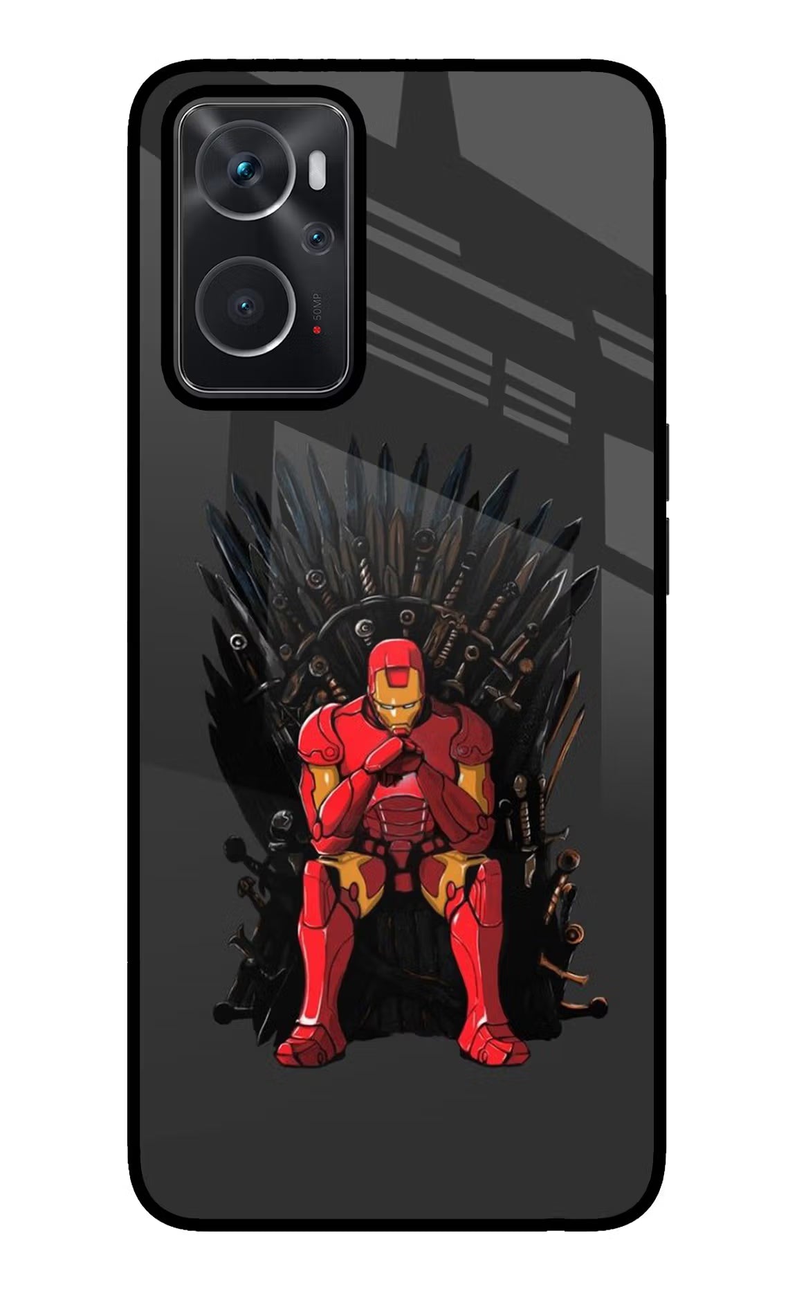 Ironman Throne Oppo K10 4G Back Cover - Ironman Throne Oppo K10 4G Glass Case Back Cover by Casekaro Ironman Throne Oppo K10 4G Glass Case Back Cover by Casekaro