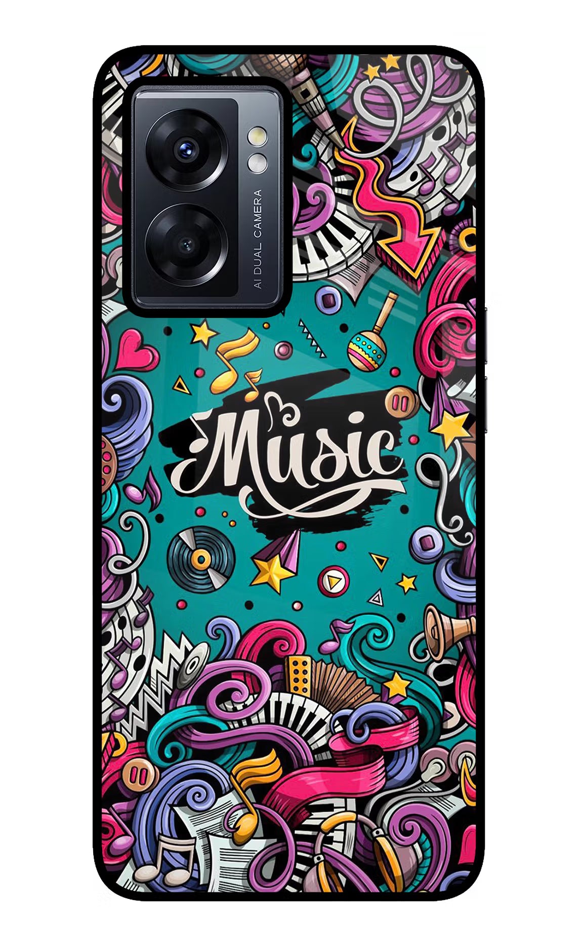 Music Graffiti Oppo K10 5G Back Cover - Music Graffiti Oppo K10 5G Glass Case Back Cover by Casekaro Music Graffiti Oppo K10 5G Glass Case Back Cover by Casekaro