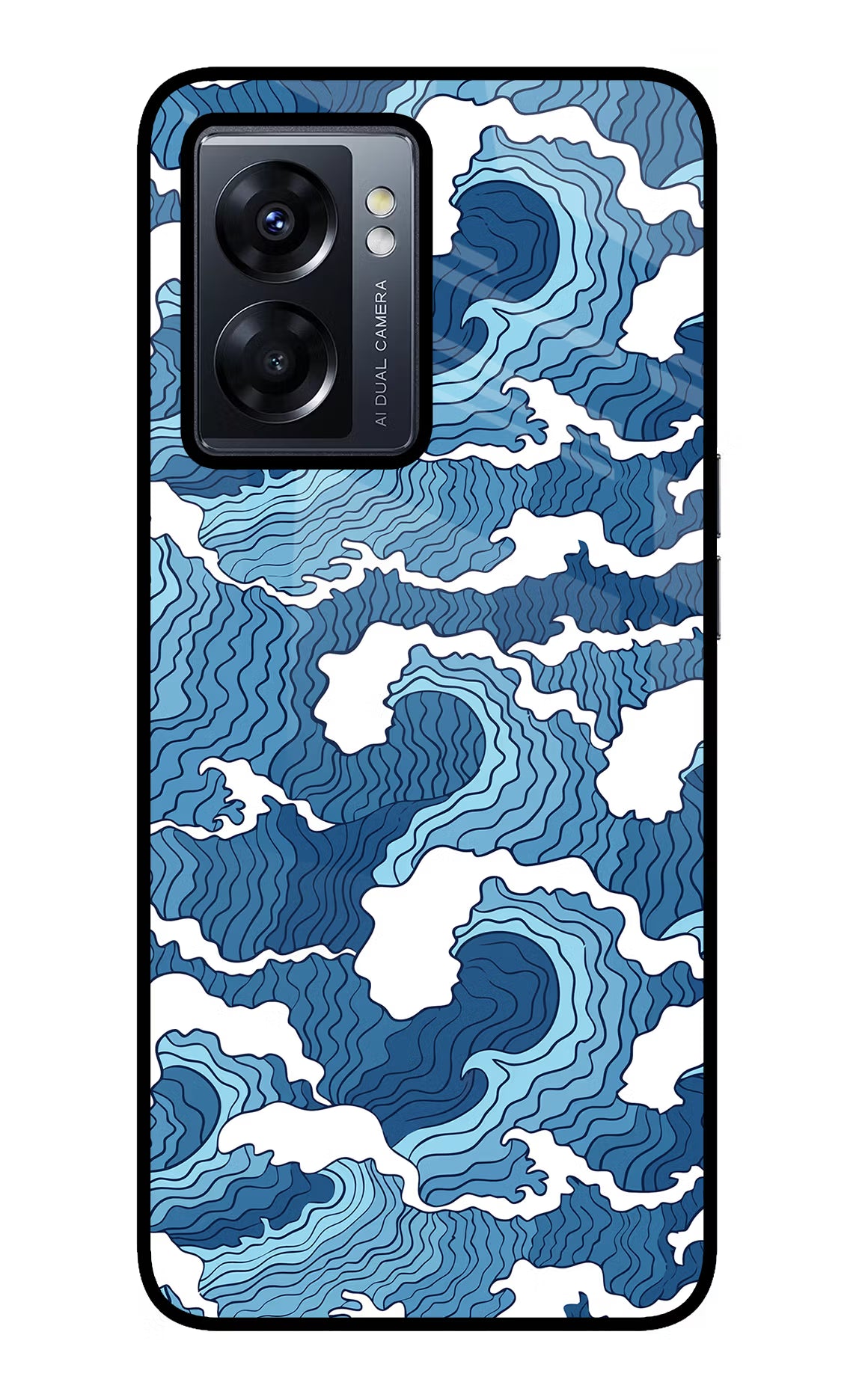 Blue Waves Oppo K10 5G Back Cover - Blue Waves Oppo K10 5G Glass Case Back Cover by Casekaro Blue Waves Oppo K10 5G Glass Case Back Cover by Casekaro