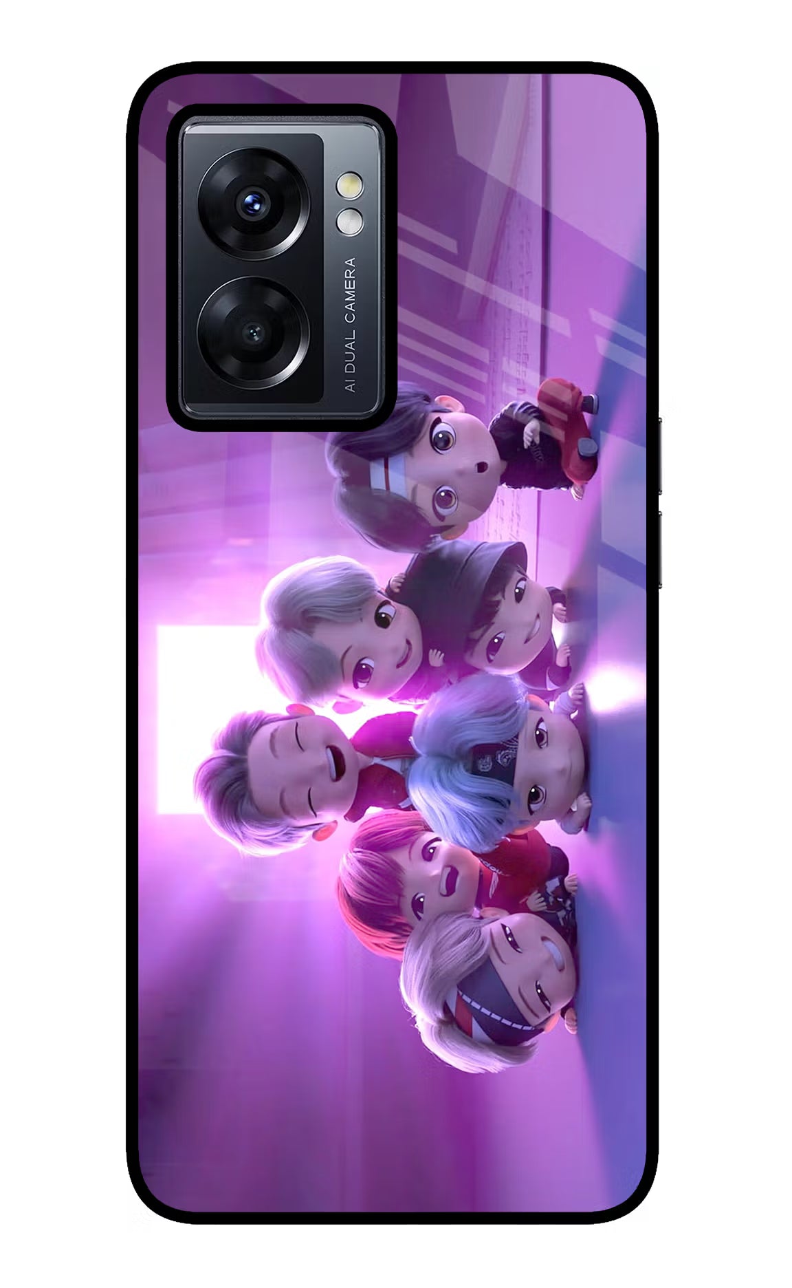 BTS Chibi Oppo K10 5G Back Cover - BTS Chibi Oppo K10 5G Glass Case Back Cover by Casekaro BTS Chibi Oppo K10 5G Glass Case Back Cover by Casekaro