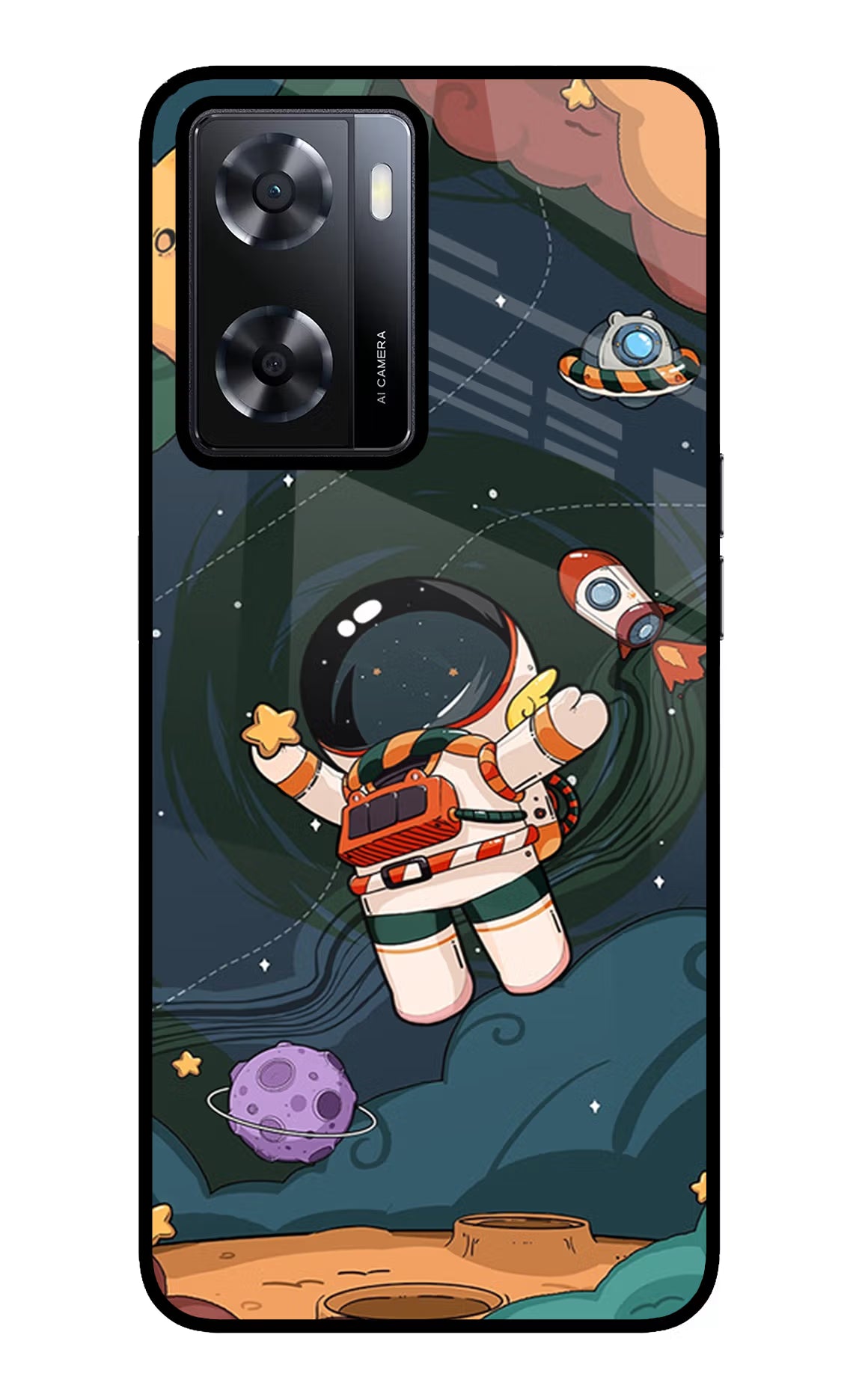 Cartoon Astronaut Oppo A57 2022 Glass Case - Cartoon Astronaut Oppo A57 2022 Glass Case Cartoon Astronaut Oppo A57 2022 Glass Case
