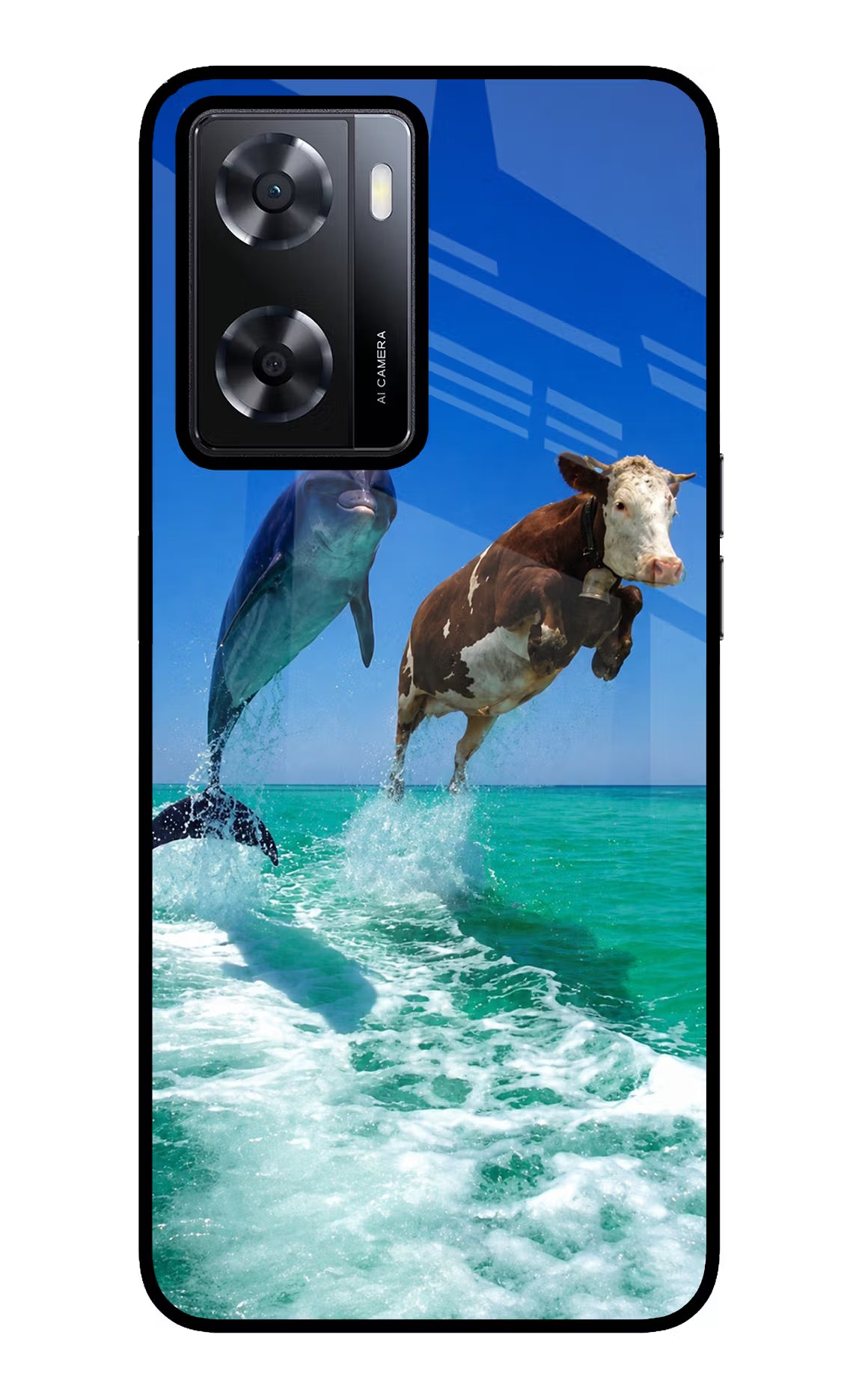 Dolphin vs Cow Oppo A57 2022 Glass Case - Dolphin vs Cow Oppo A57 2022 Glass Case Dolphin vs Cow Oppo A57 2022 Glass Case