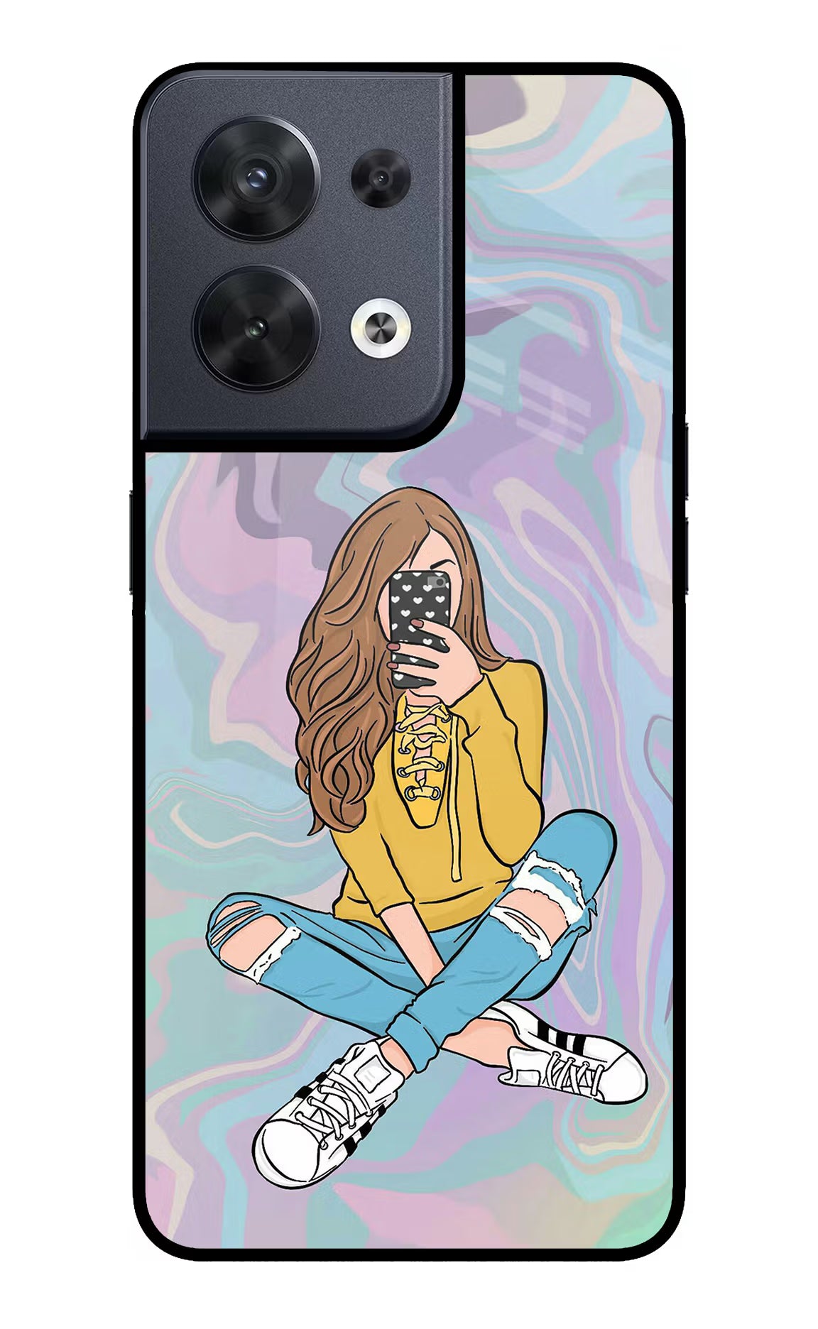 Selfie Girl Oppo Reno8 Glass Case - Selfie Girl Oppo Reno8 Glass Case Selfie Girl Oppo Reno8 Glass Case