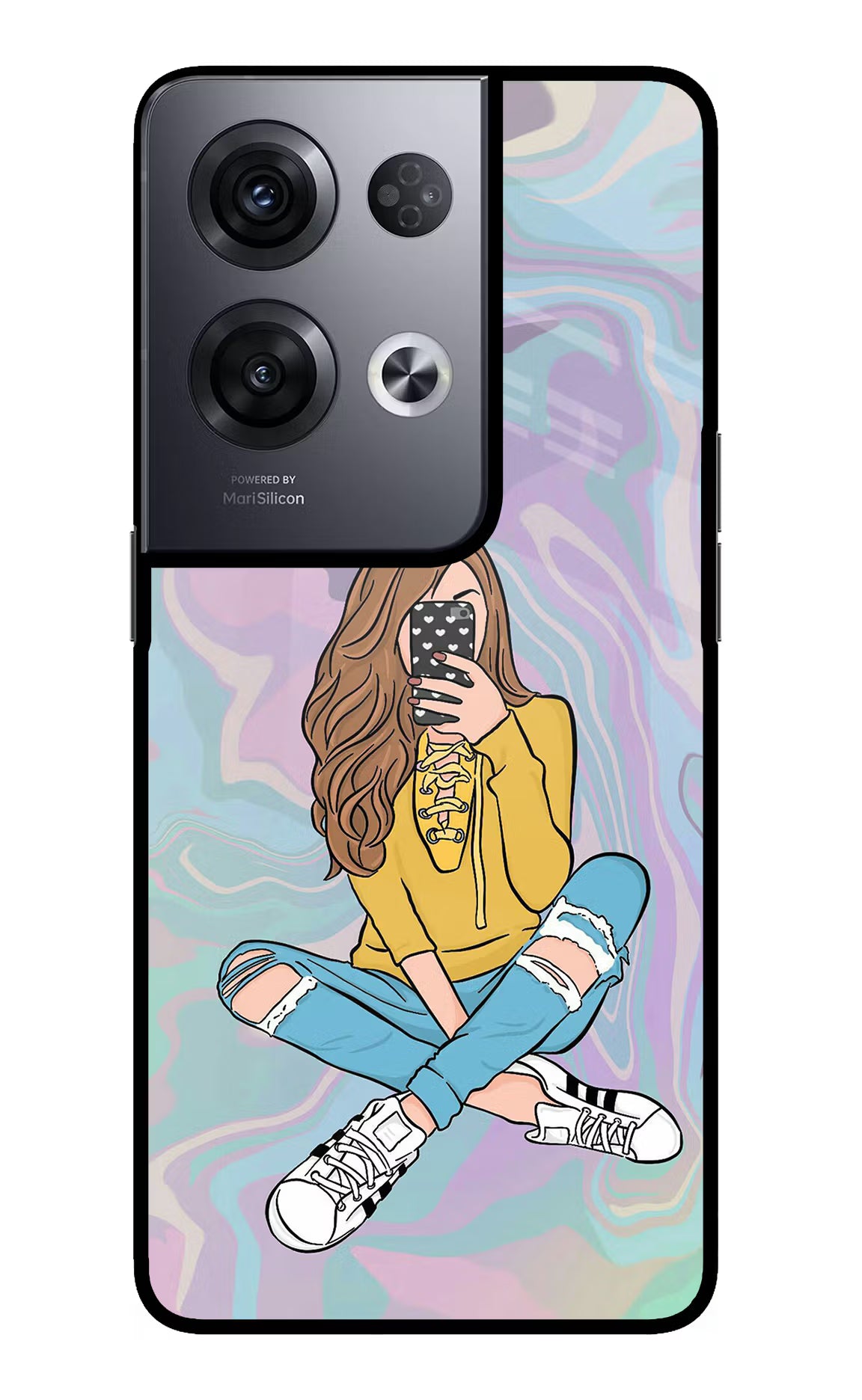 Selfie Girl Oppo Reno8 Pro Back Cover - Selfie Girl Oppo Reno8 Pro Glass Case Back Cover by Casekaro Selfie Girl Oppo Reno8 Pro Glass Case Back Cover by Casekaro