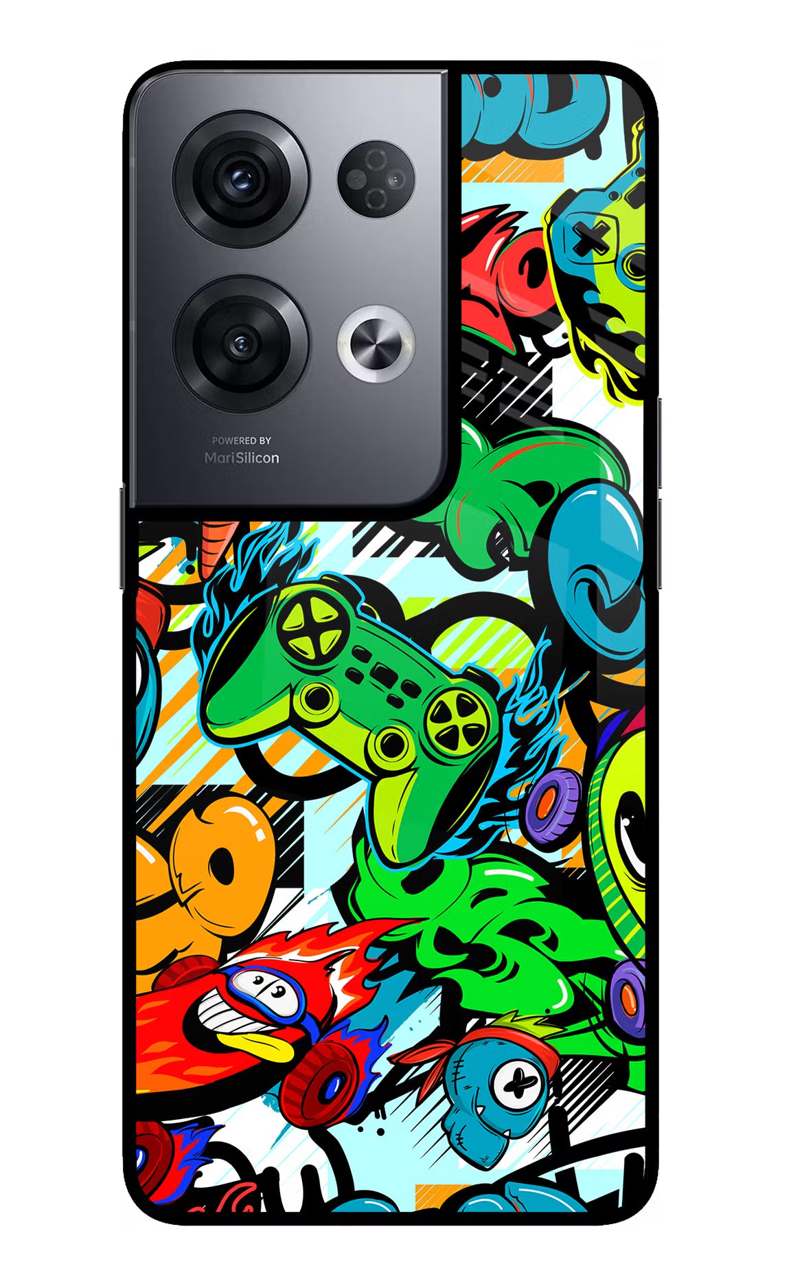 Game Doodle Oppo Reno8 Pro Back Cover - Game Doodle Oppo Reno8 Pro Glass Case Back Cover by Casekaro Game Doodle Oppo Reno8 Pro Glass Case Back Cover by Casekaro